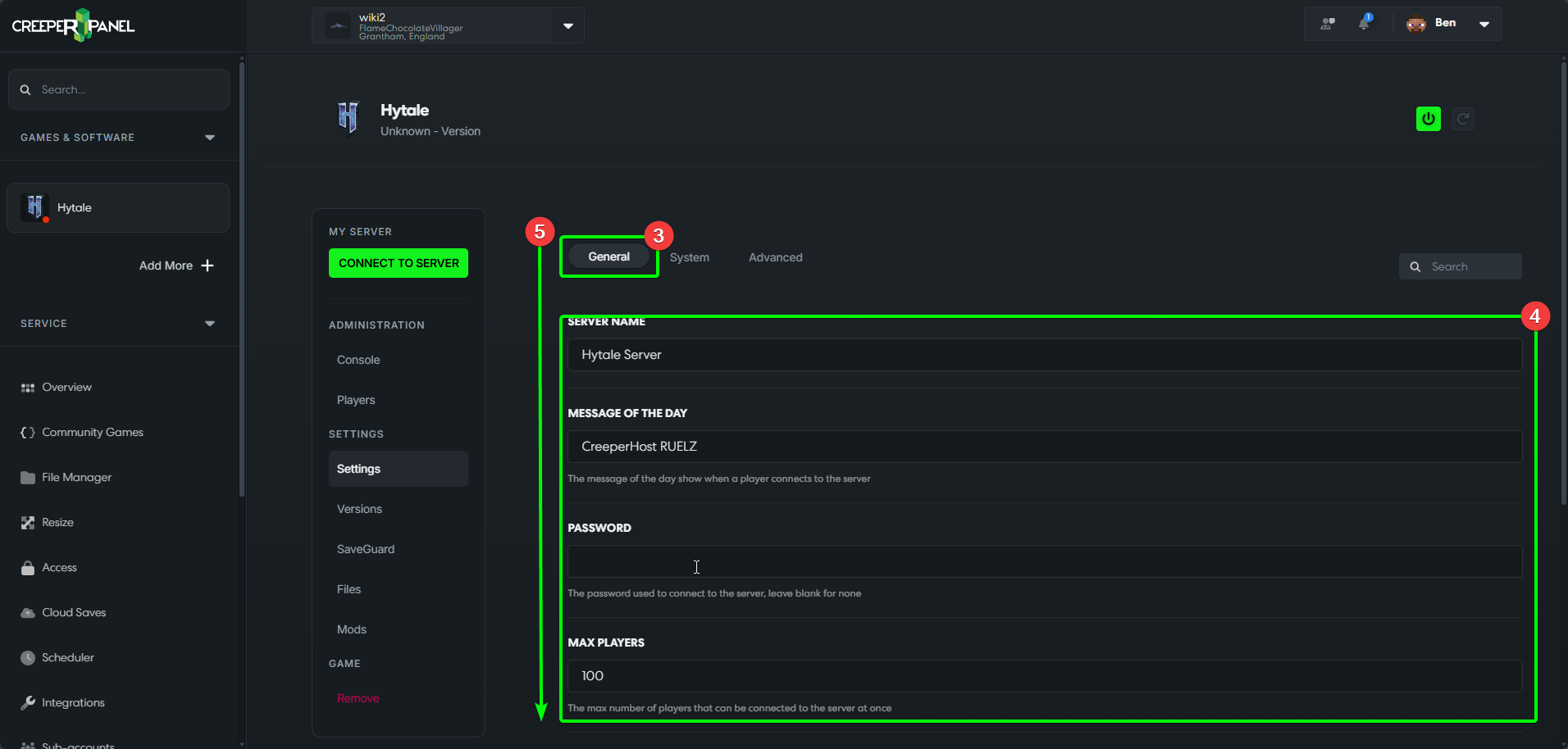 CreeperPanel Hytale Settings