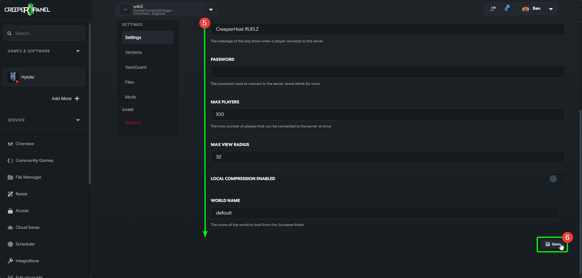 CreeperPanel Hytale Settings