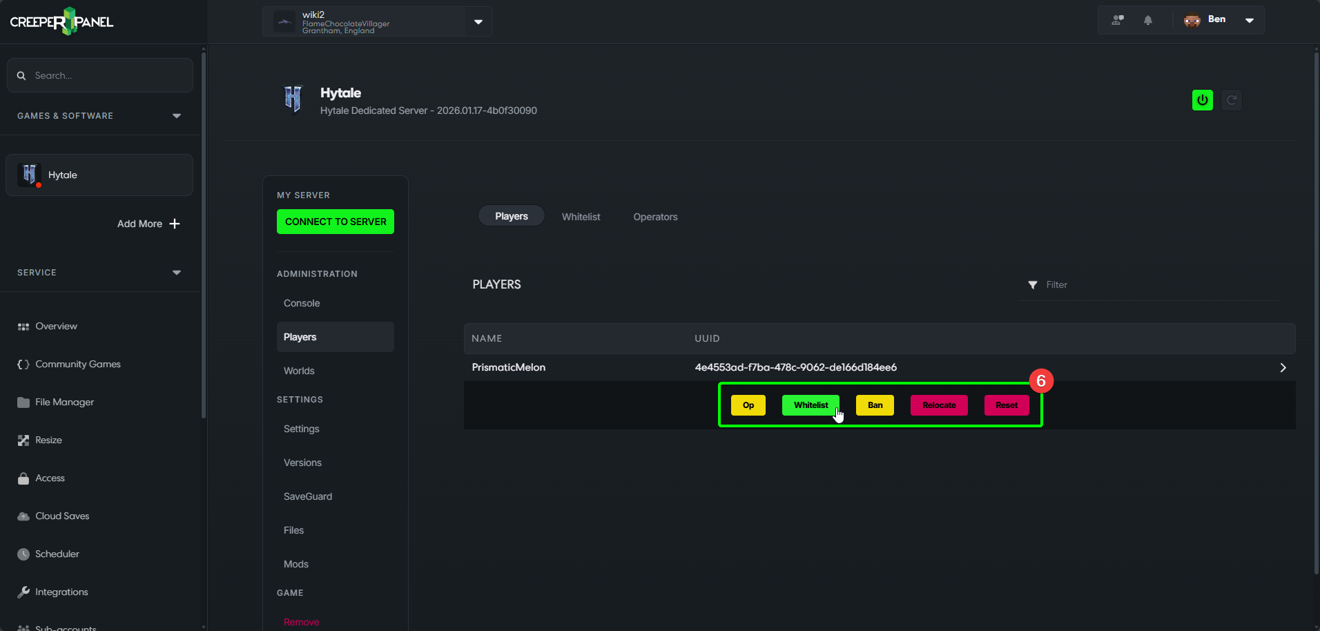 CreeperPanel Hytale Whitelist