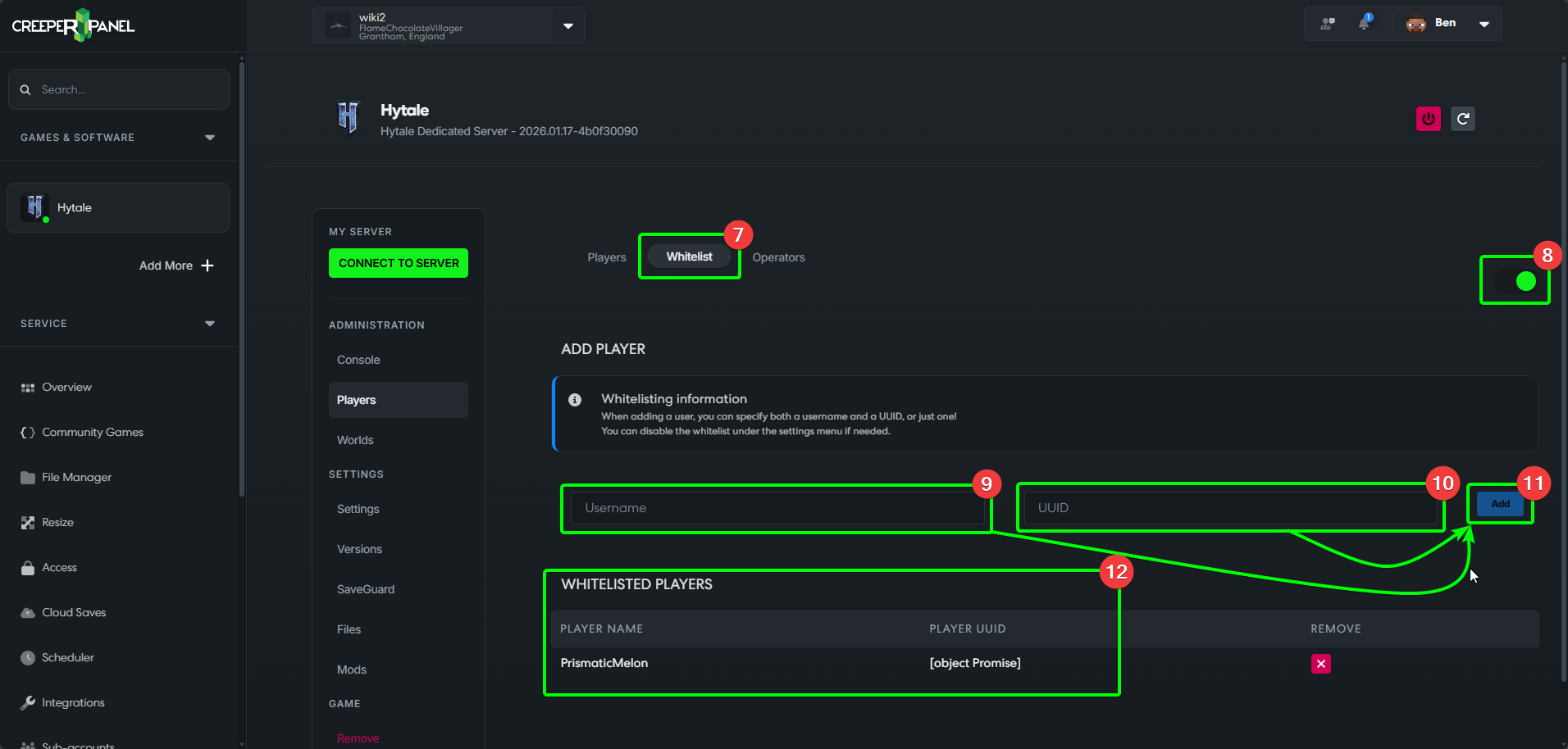 CreeperPanel Hytale Whitelist