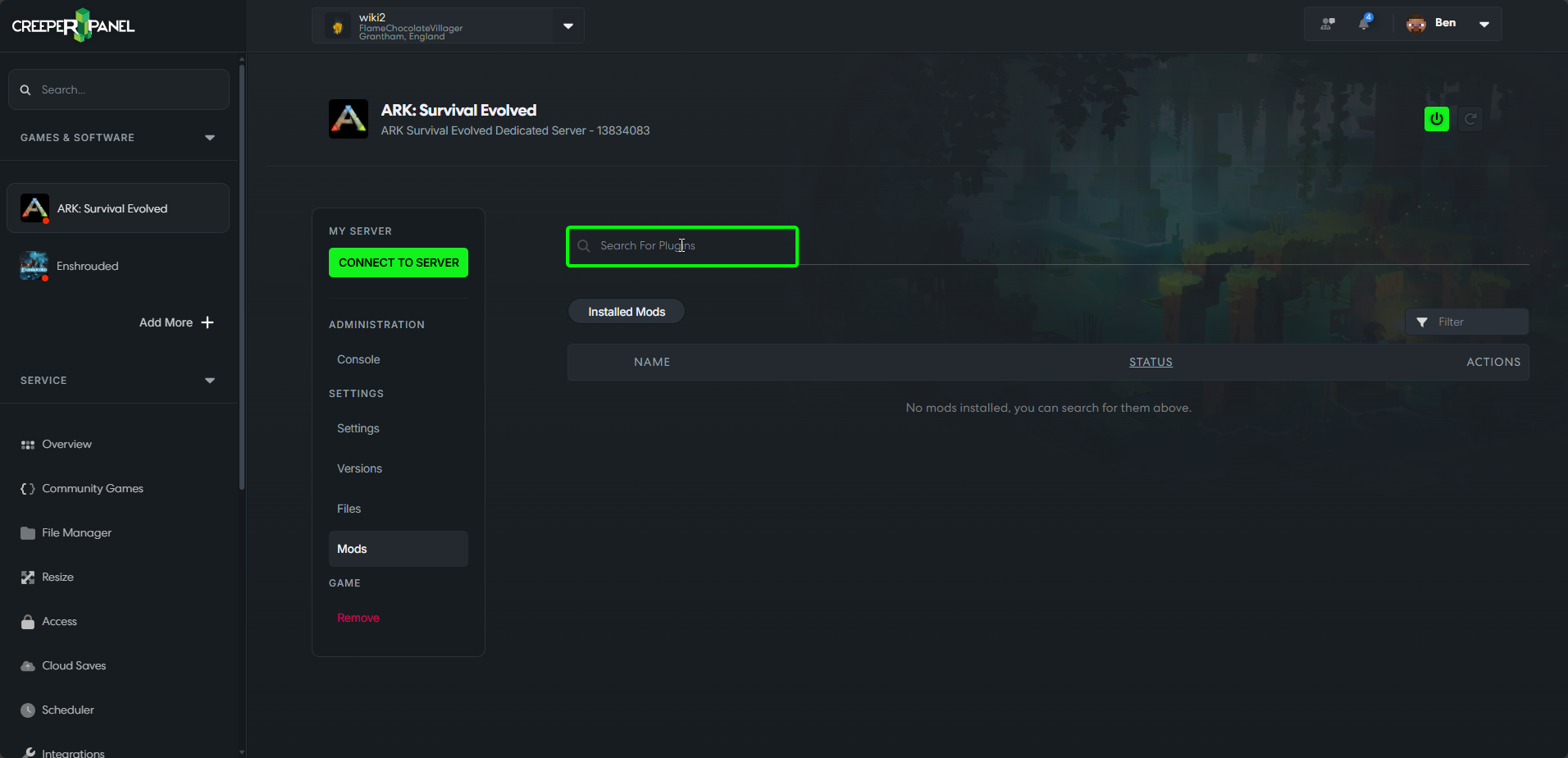 CreeperPanel Ark SE Console