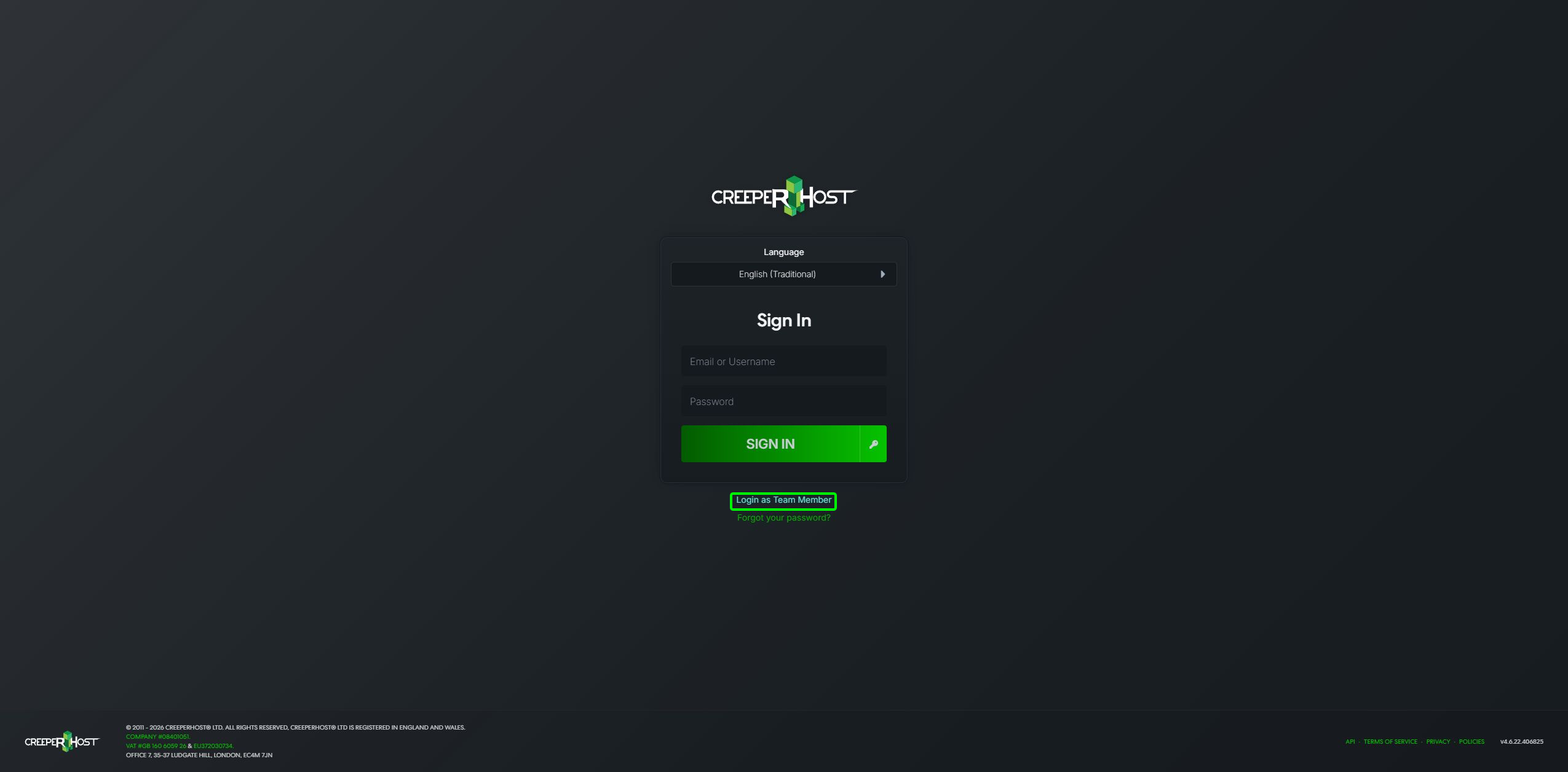 CreeperPanel Sub Accounts Log in as Team Member
