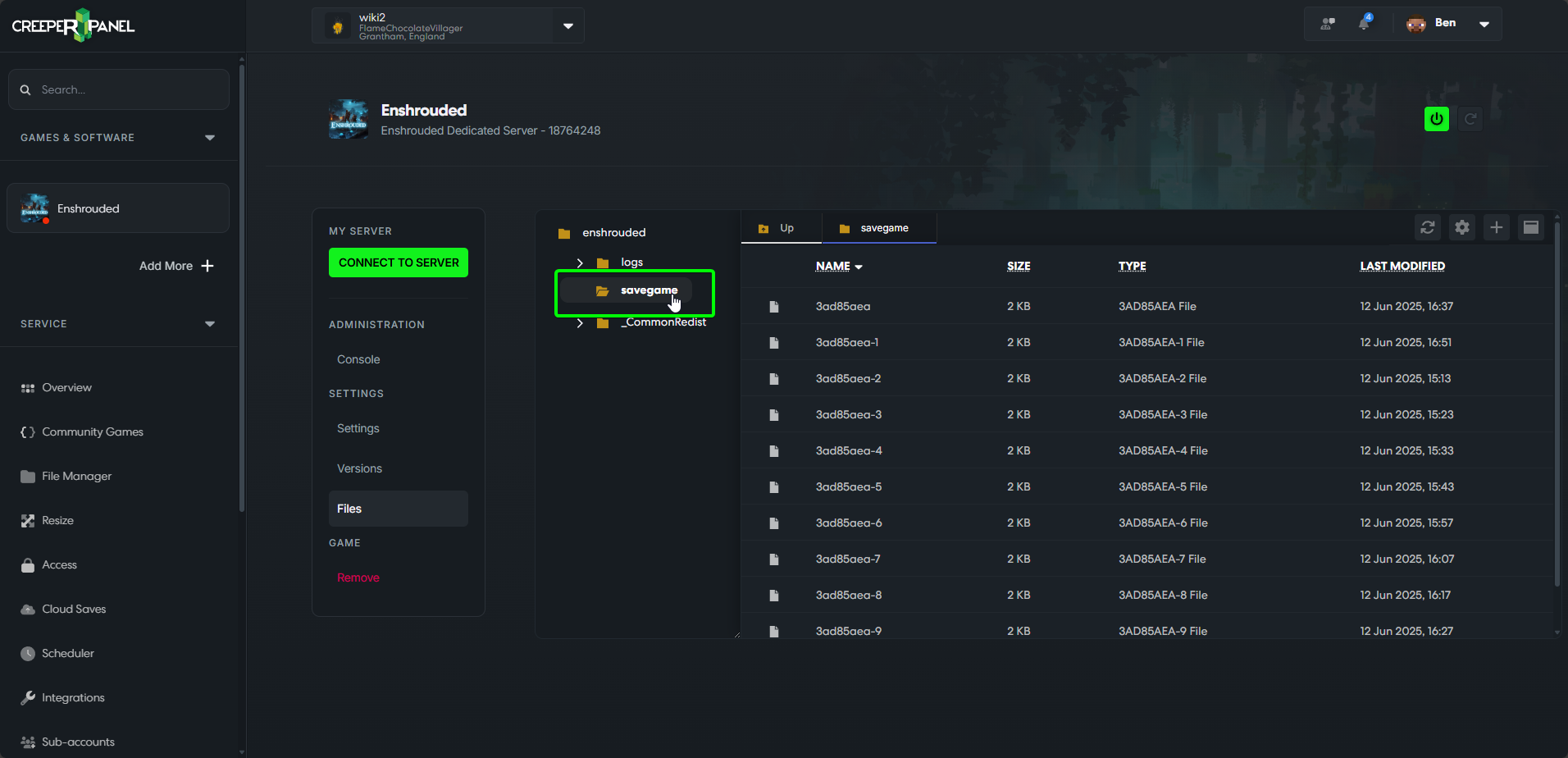 CreeperPanel Enshrouded Files Saves