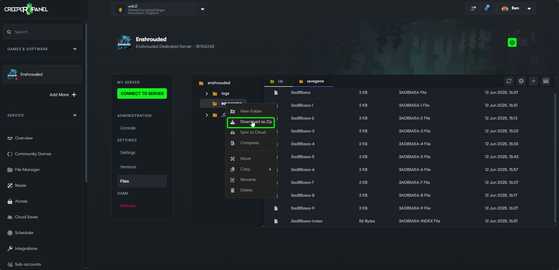 CreeperPanel Enshrouded Files Saves