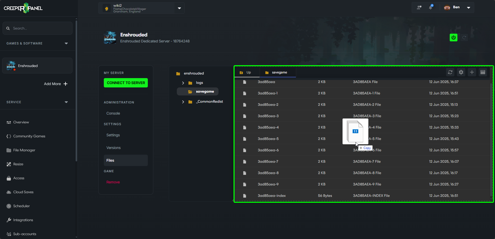 CreeperPanel Enshrouded Console Saves