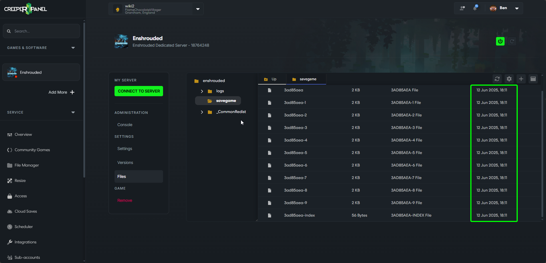 CreeperPanel Enshrouded Console Saves