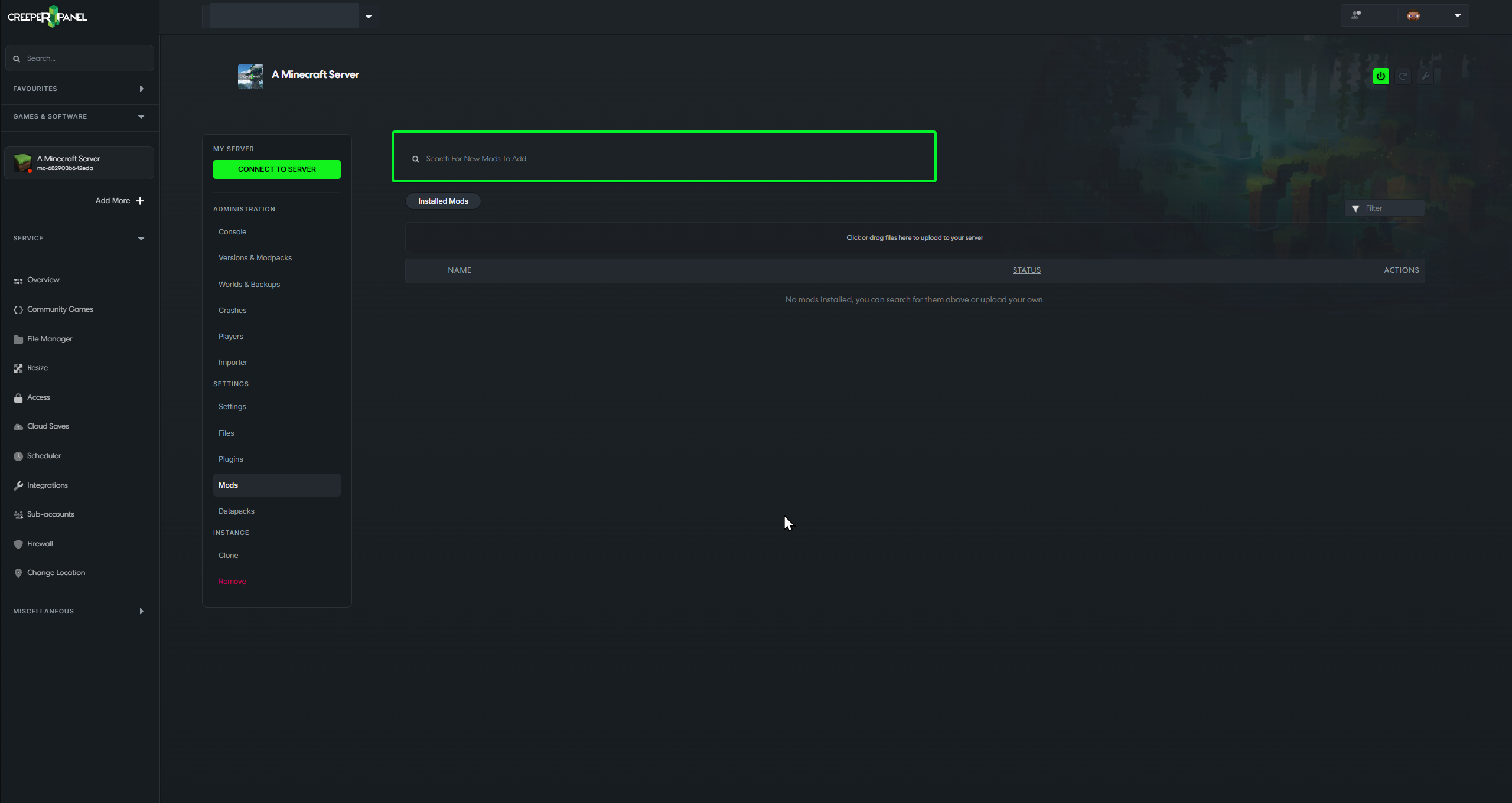 Search box for finding new mods to install