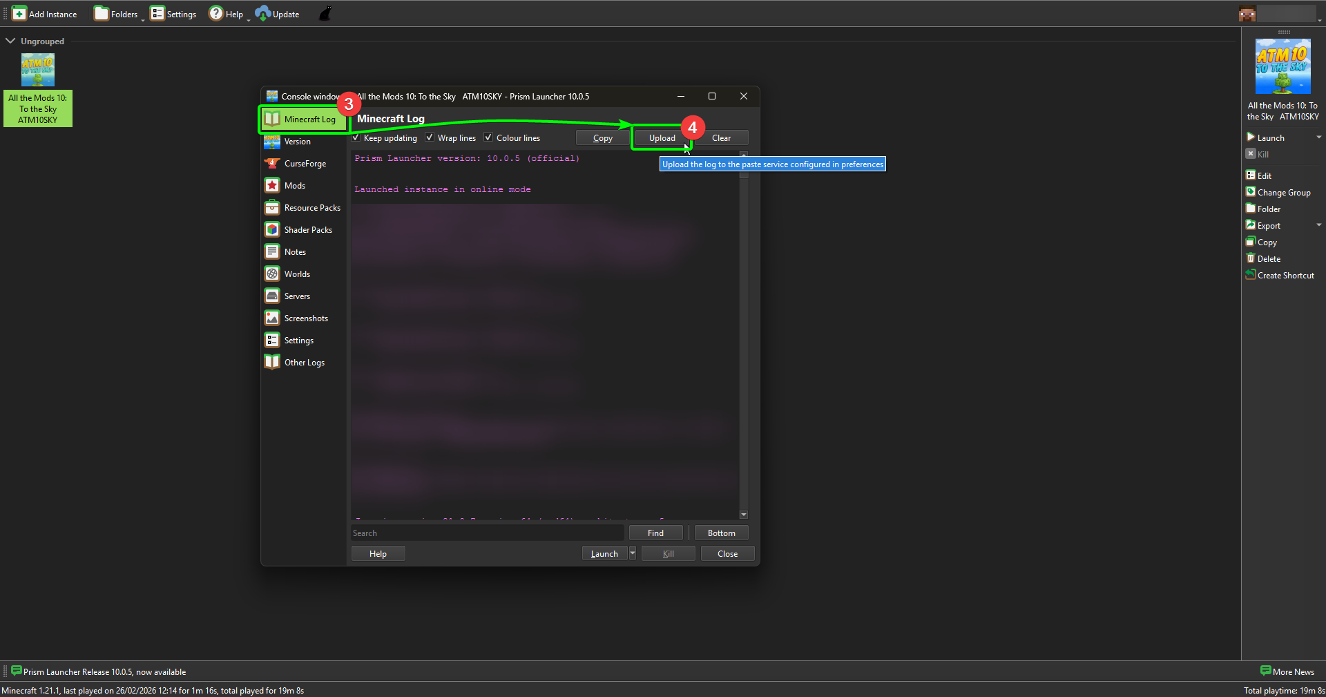 Prism Launcher Export Logs