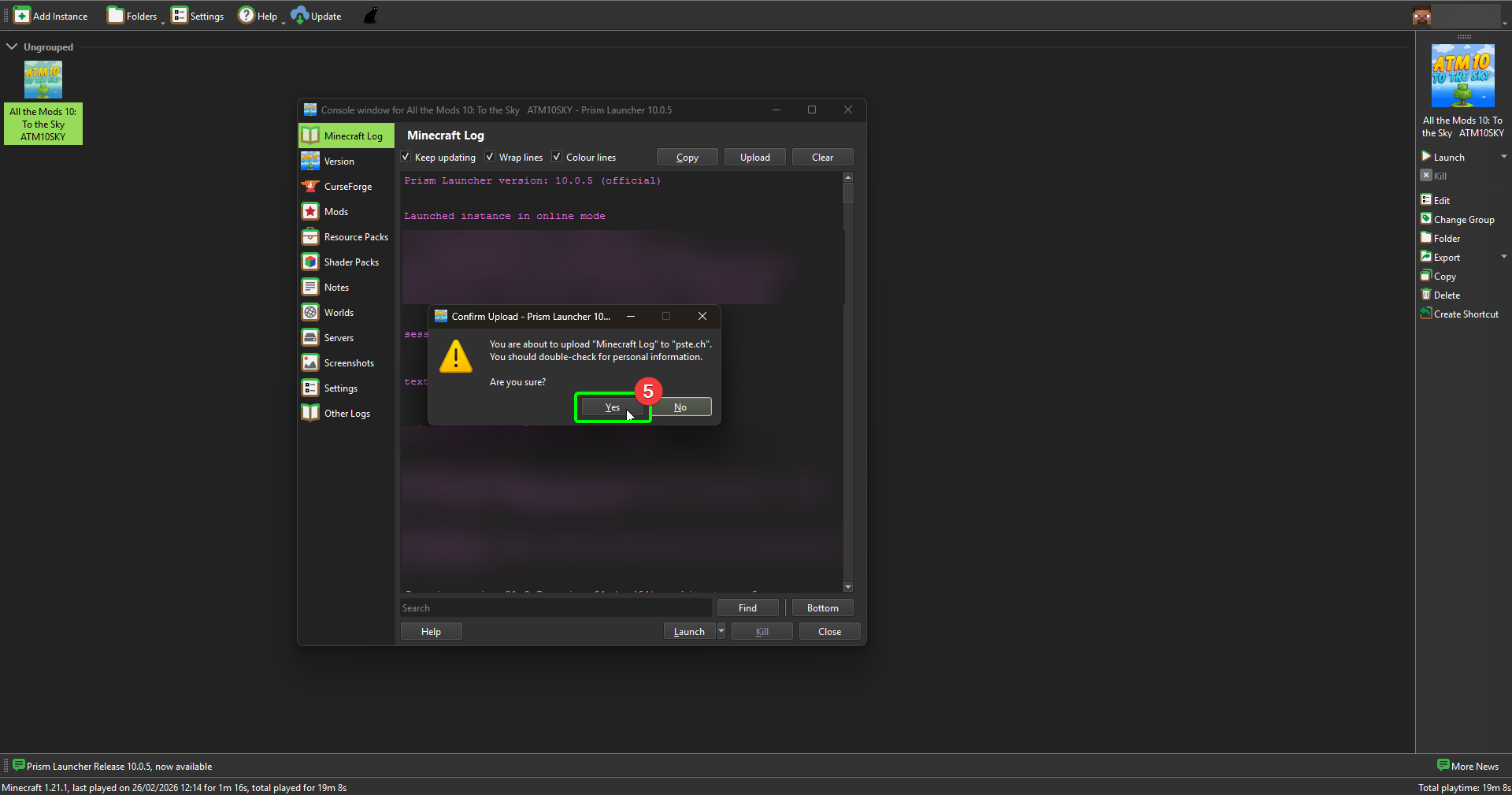 Prism Launcher Export Logs