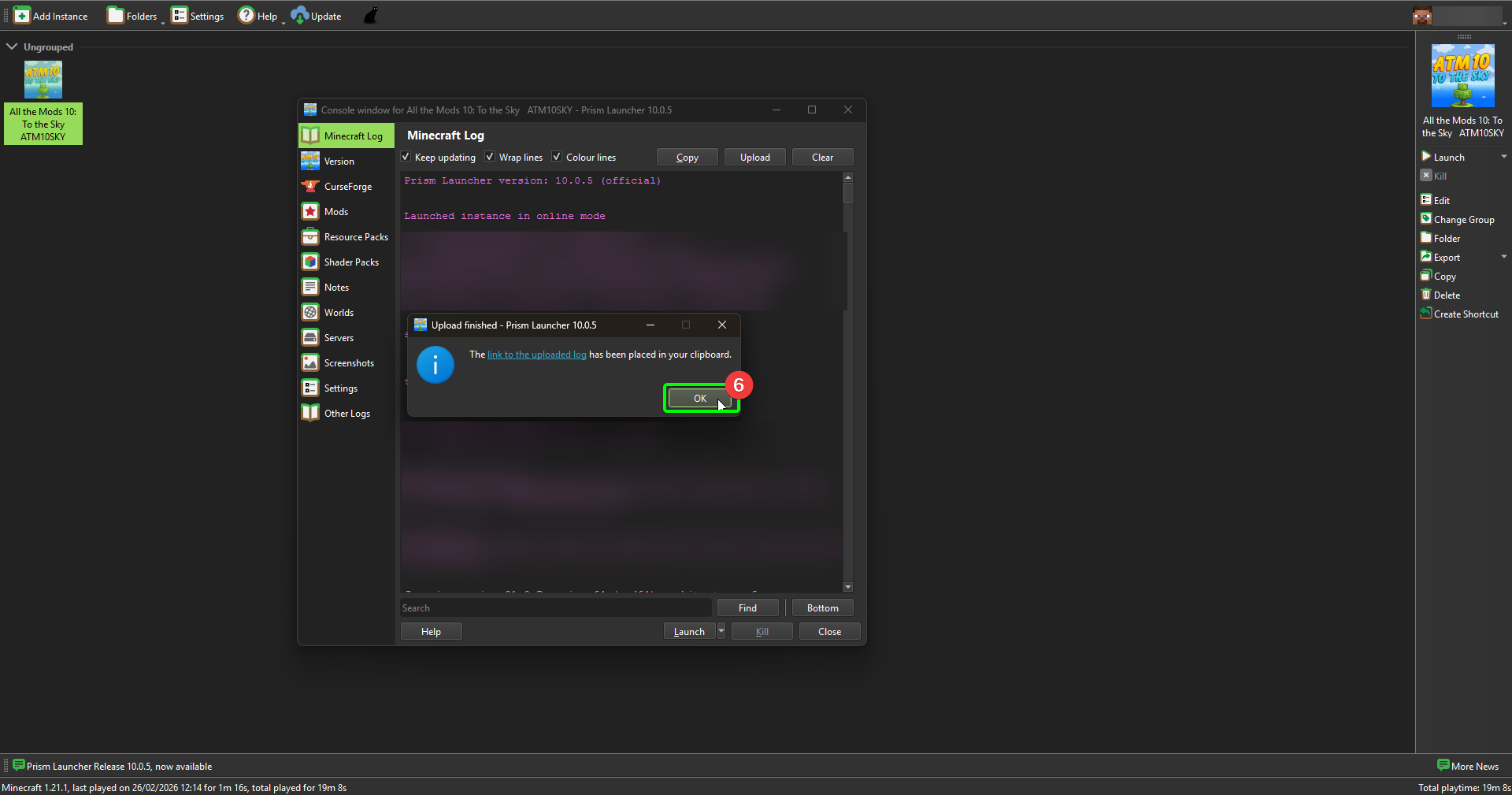 Prism Launcher Export Logs