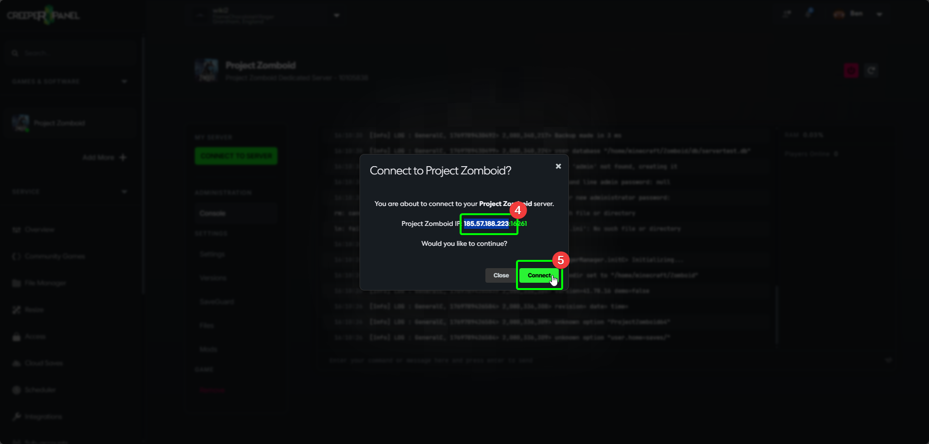 CreeperPanel ProjectZomboid Connect