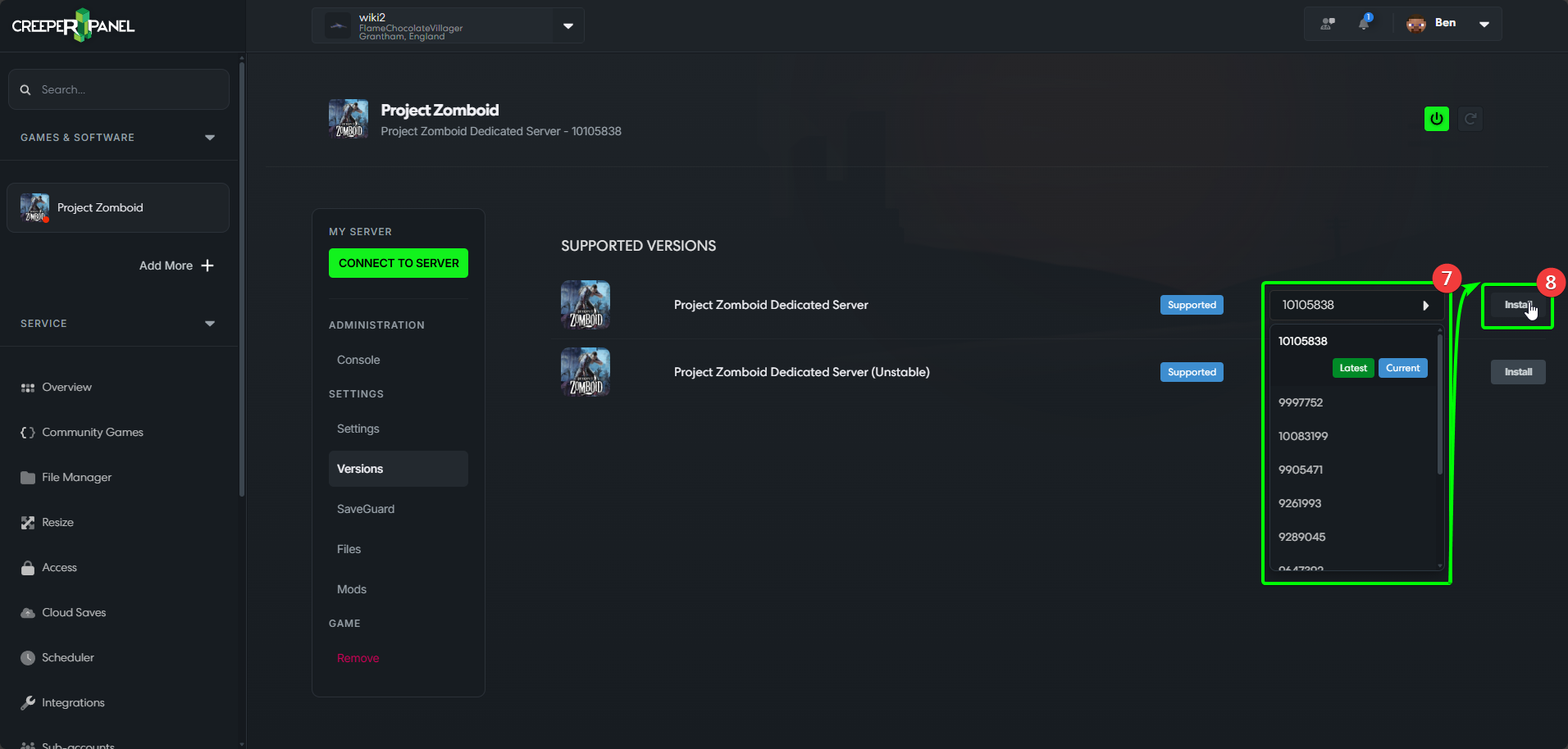 CreeperPanel Project Zomboid Install