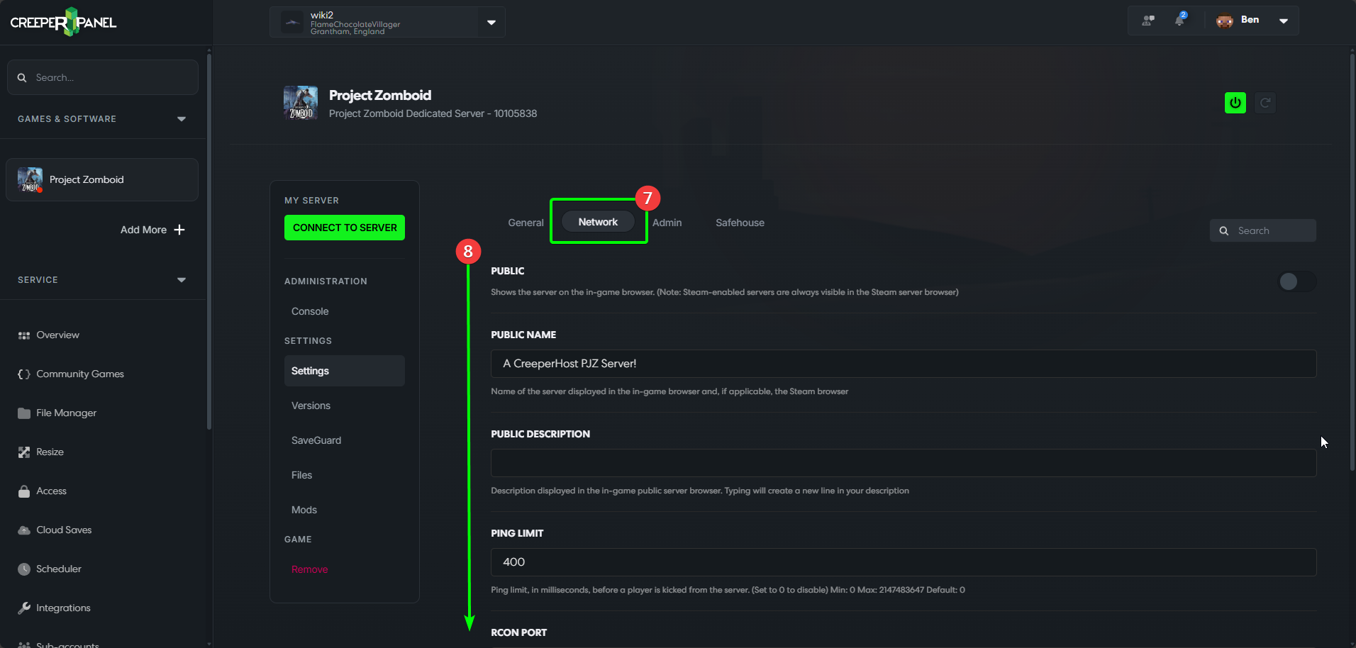CreeperPanel ProjectZomboid Settings