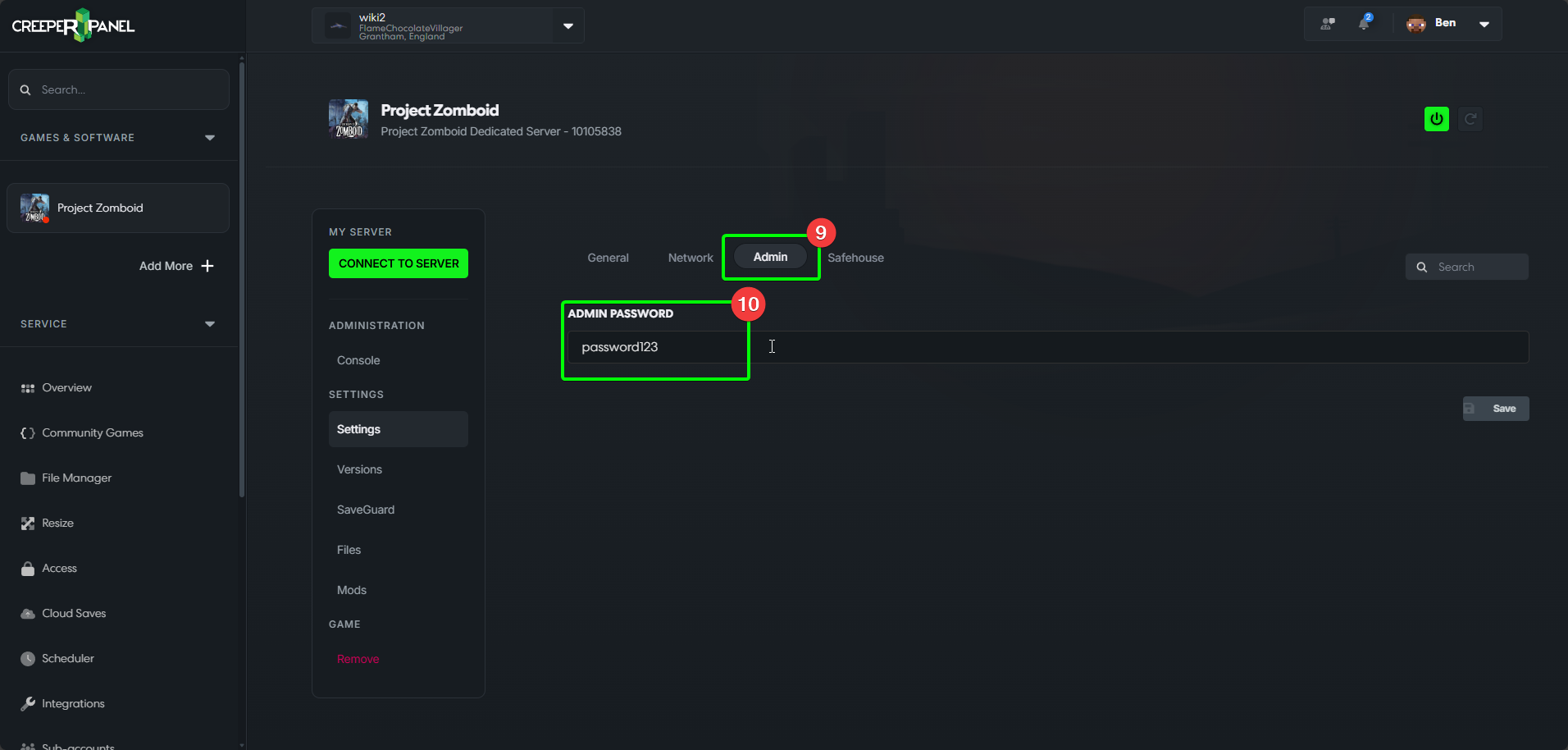 CreeperPanel ProjectZomboid Settings