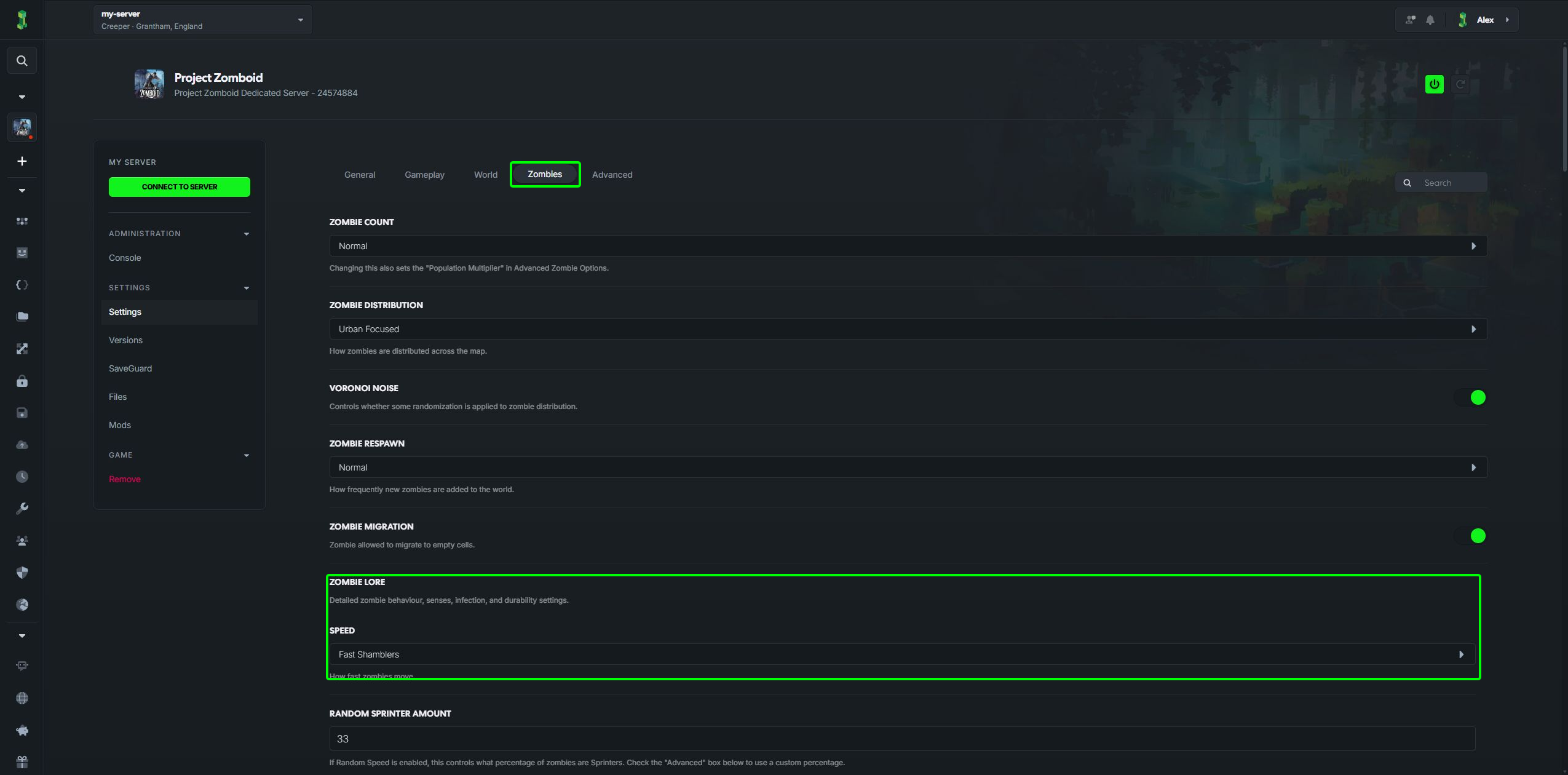 Project Zomboid Zombie Lore settings