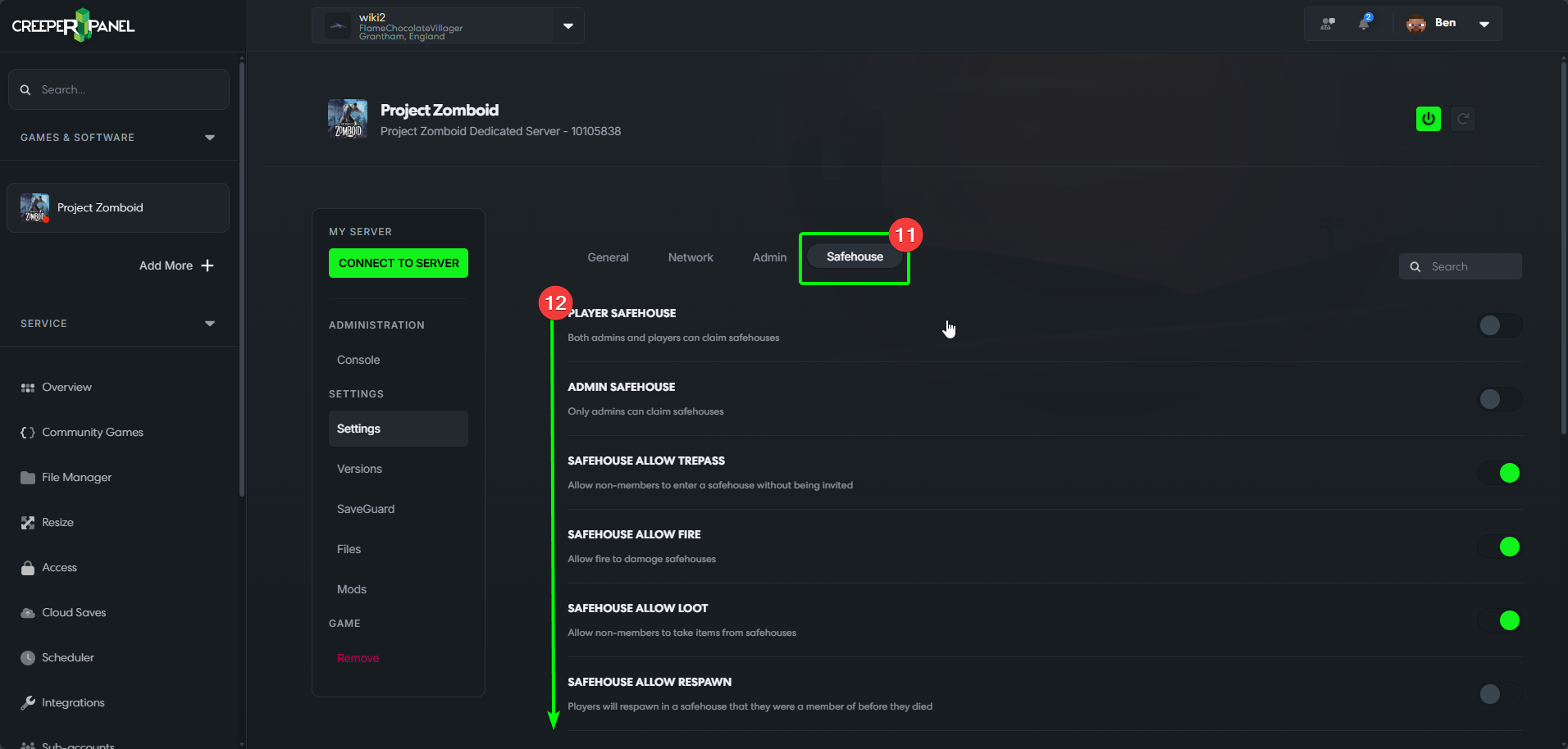 CreeperPanel ProjectZomboid Settings