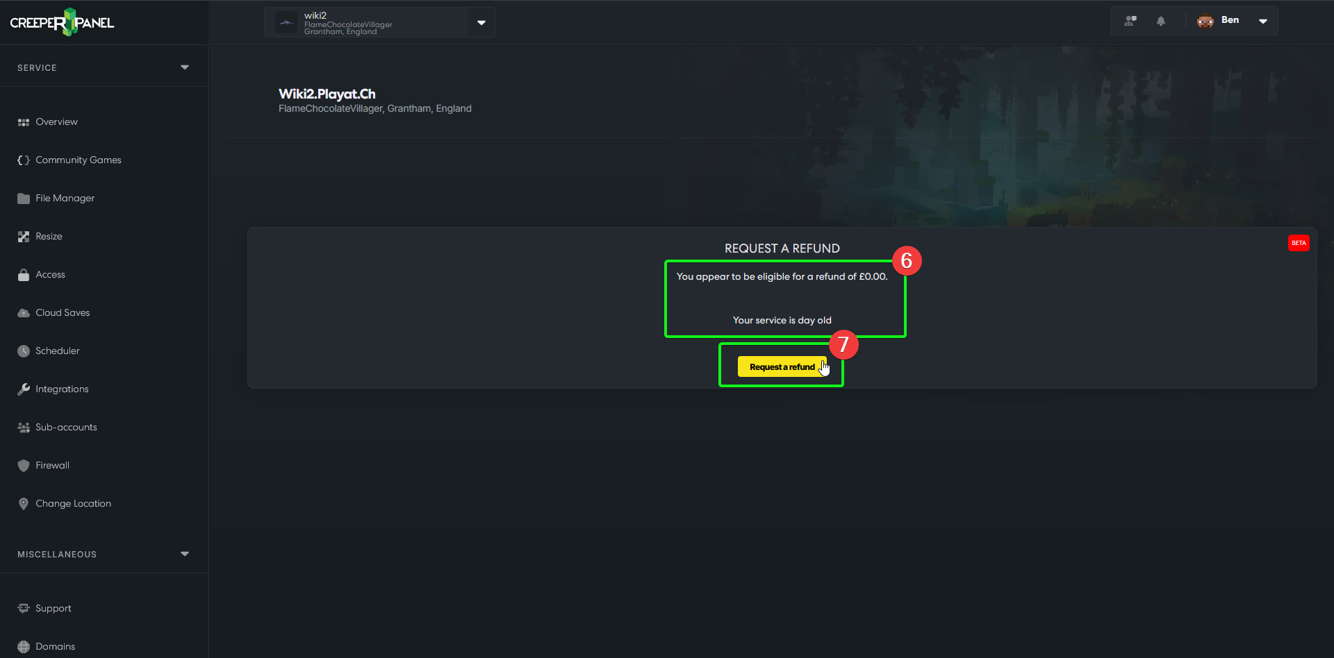CreeperPanel Refund Process