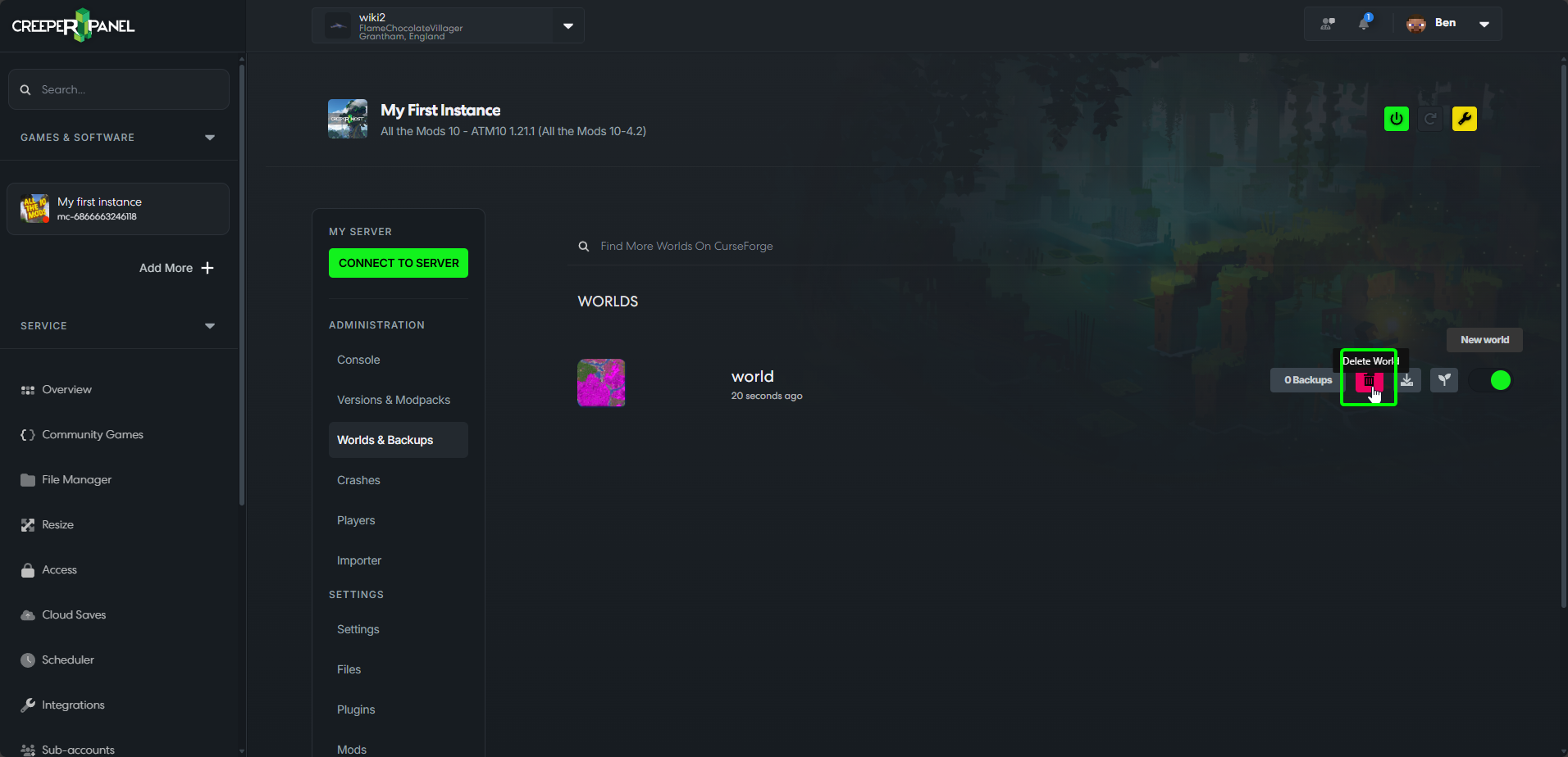 MinecraftJava ResetWorld