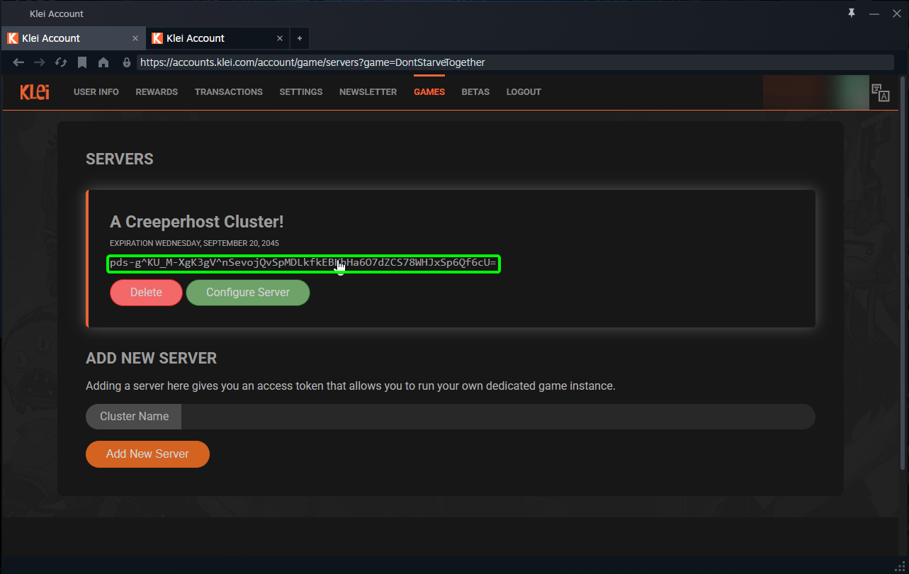 DST Server Token
