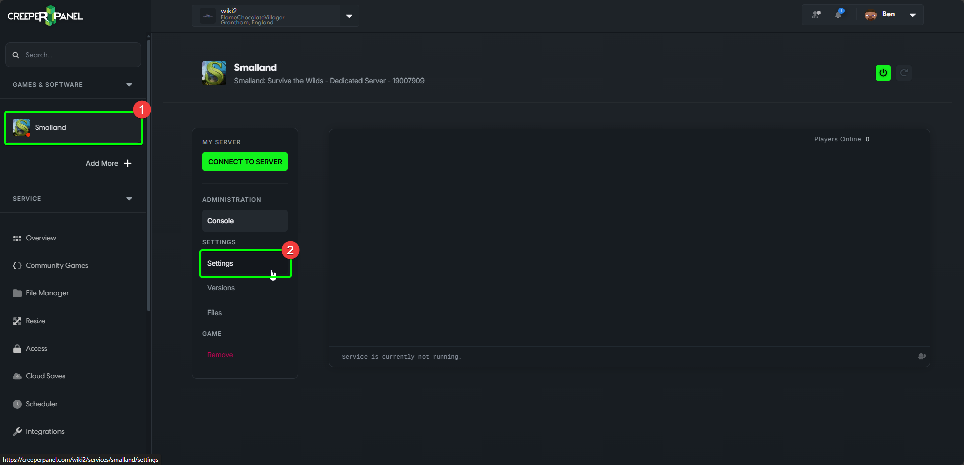 CreeperPanel Smalland Configure