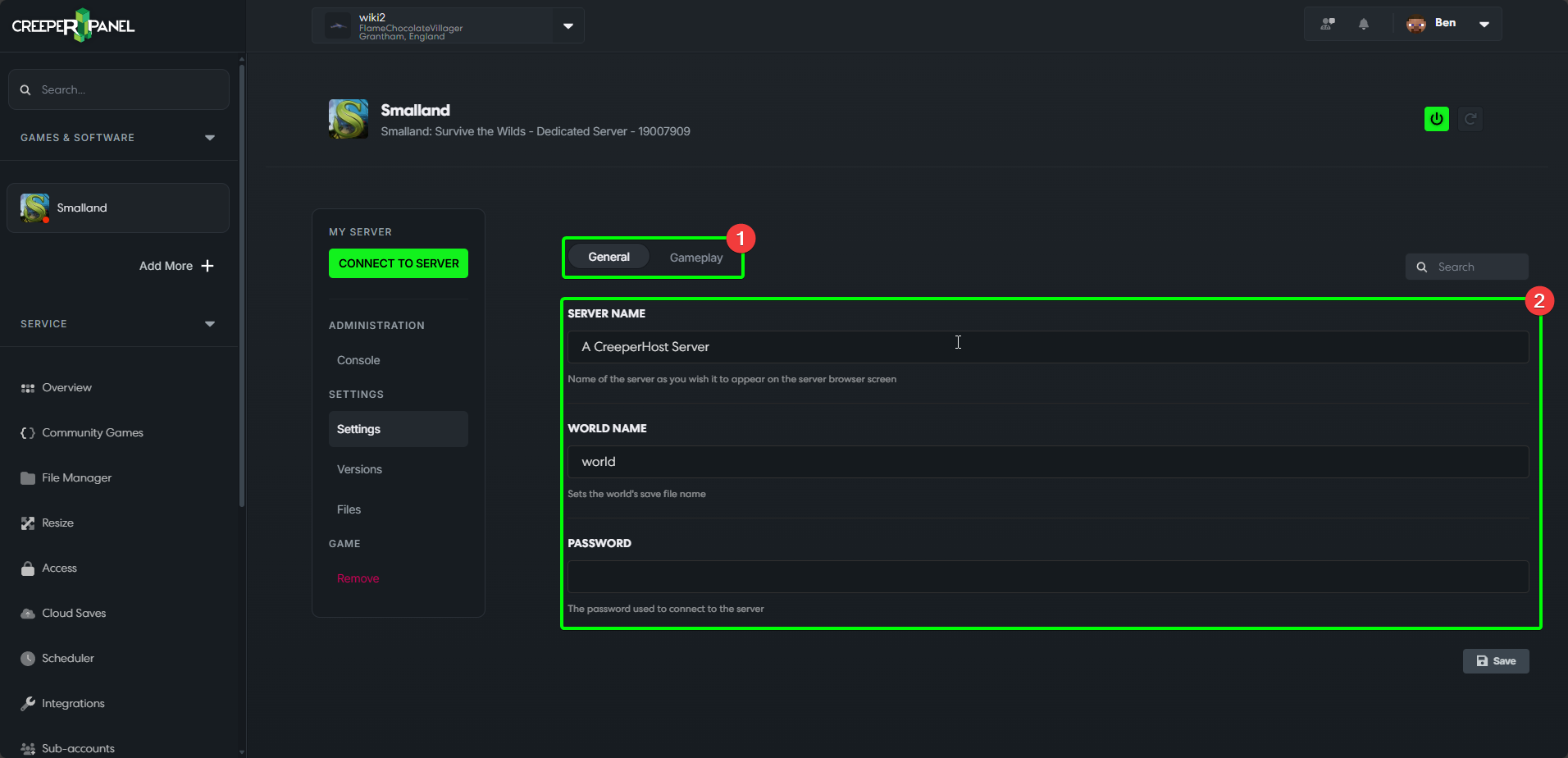CreeperPanel Smalland Configure