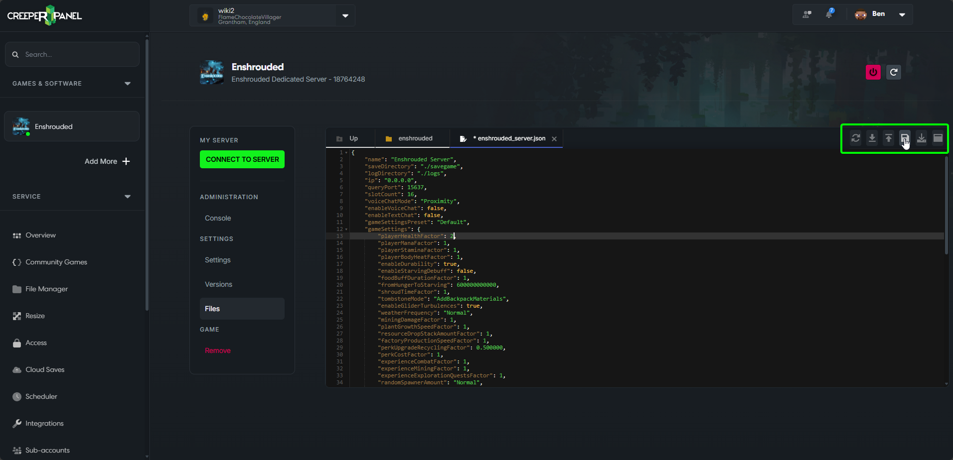 CreeperPanel Enshrouded Settings User