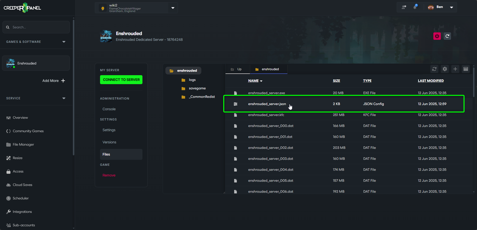 CreeperPanel Enshrouded Settings User