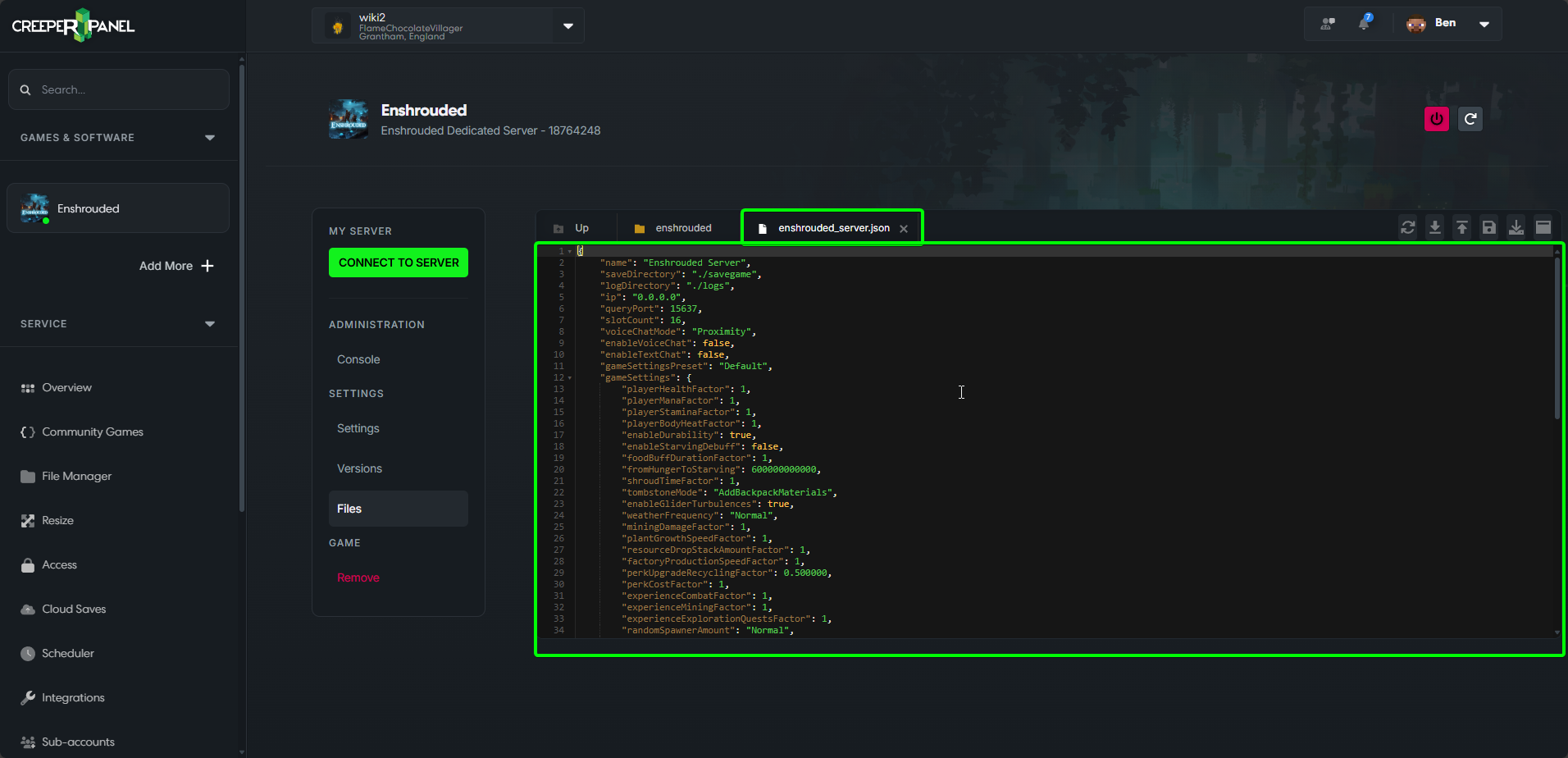 CreeperPanel Enshrouded Settings User