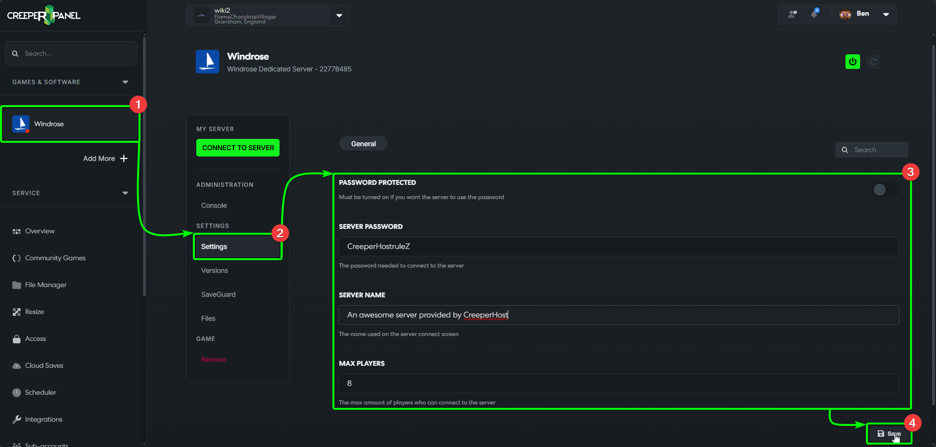 CreeperPanel Windrose Settings