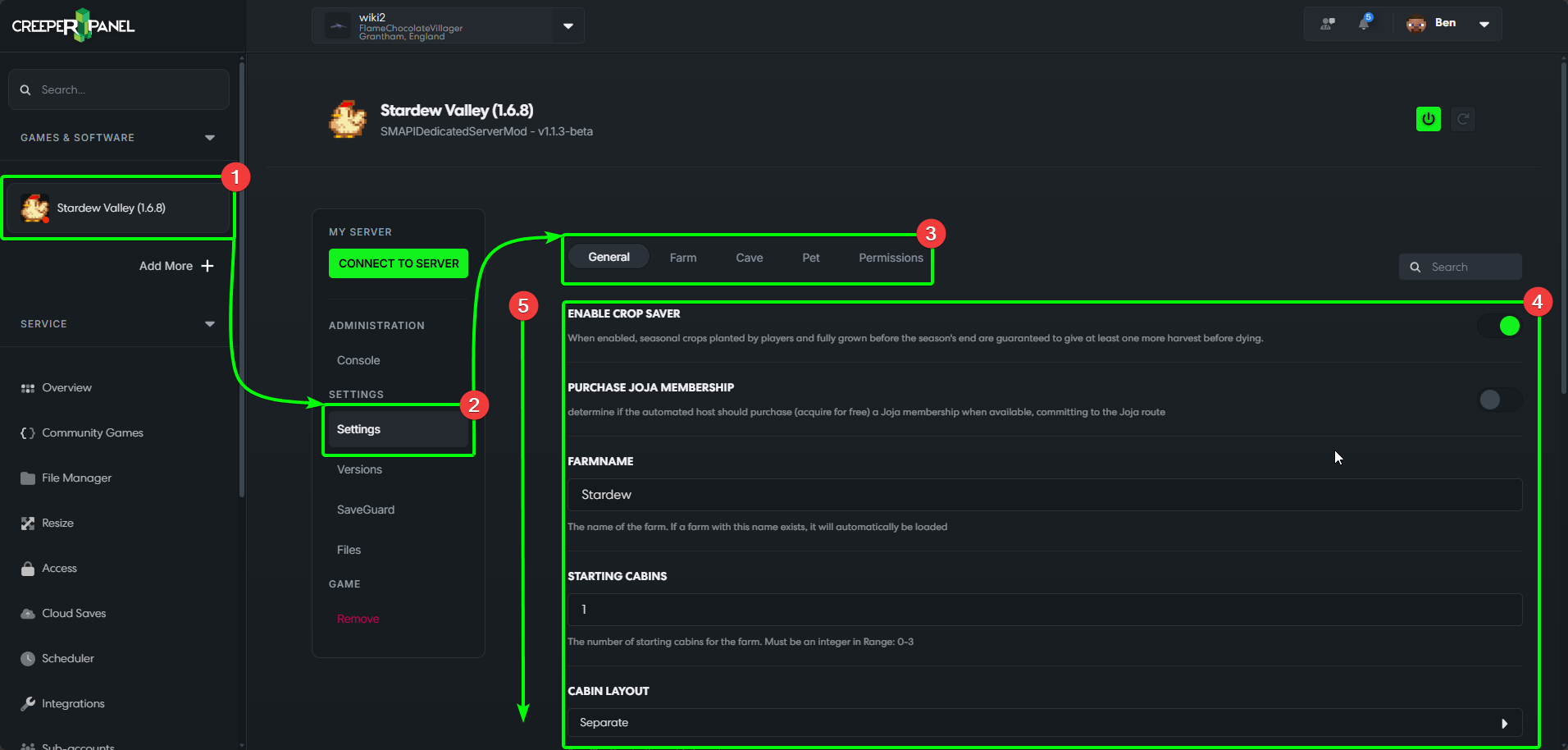 CreeperPanel Stardew Valley Settings