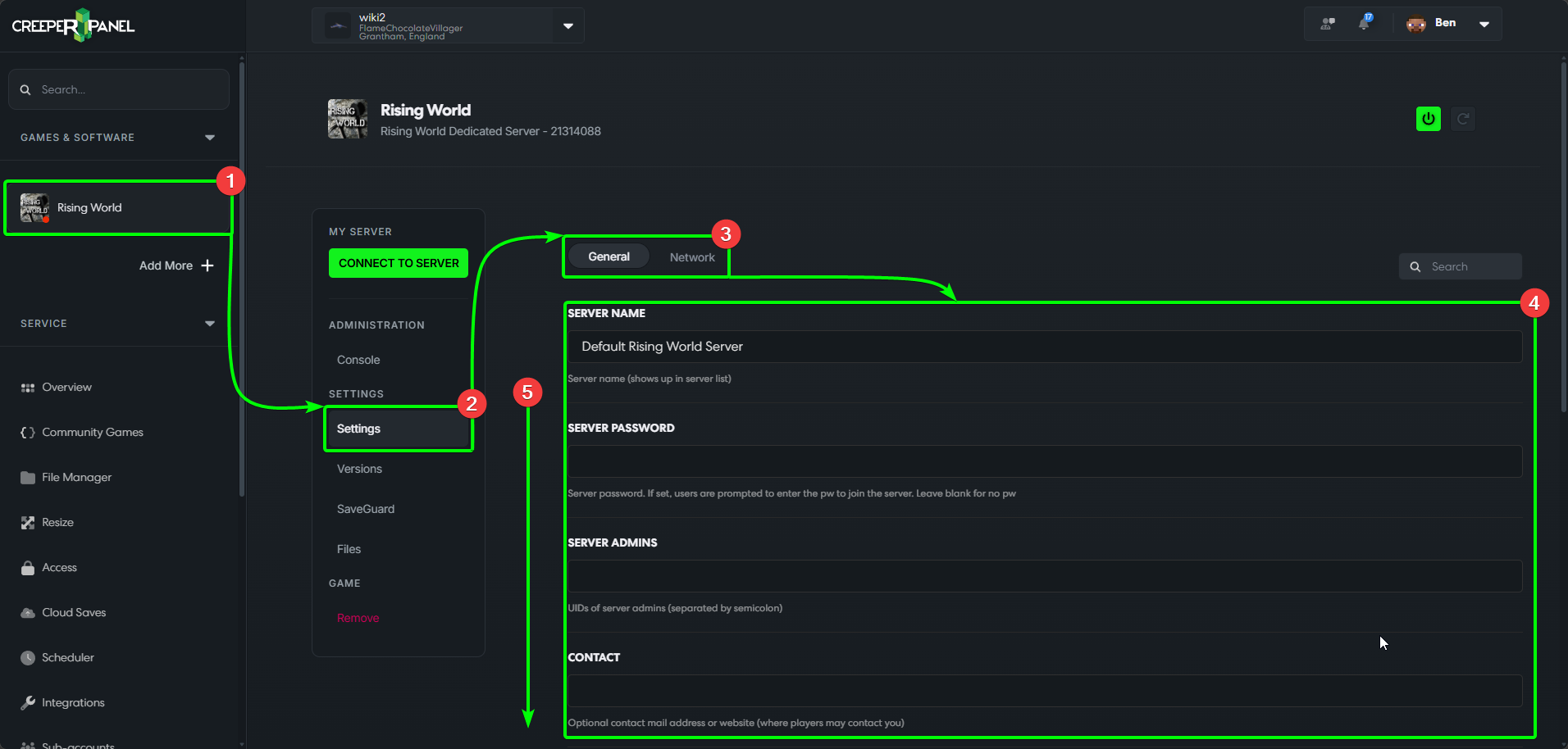 CreeperPanel RisingWorld Settings