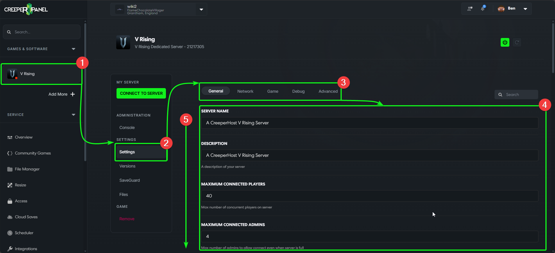 CreeperPanel VRising Settings