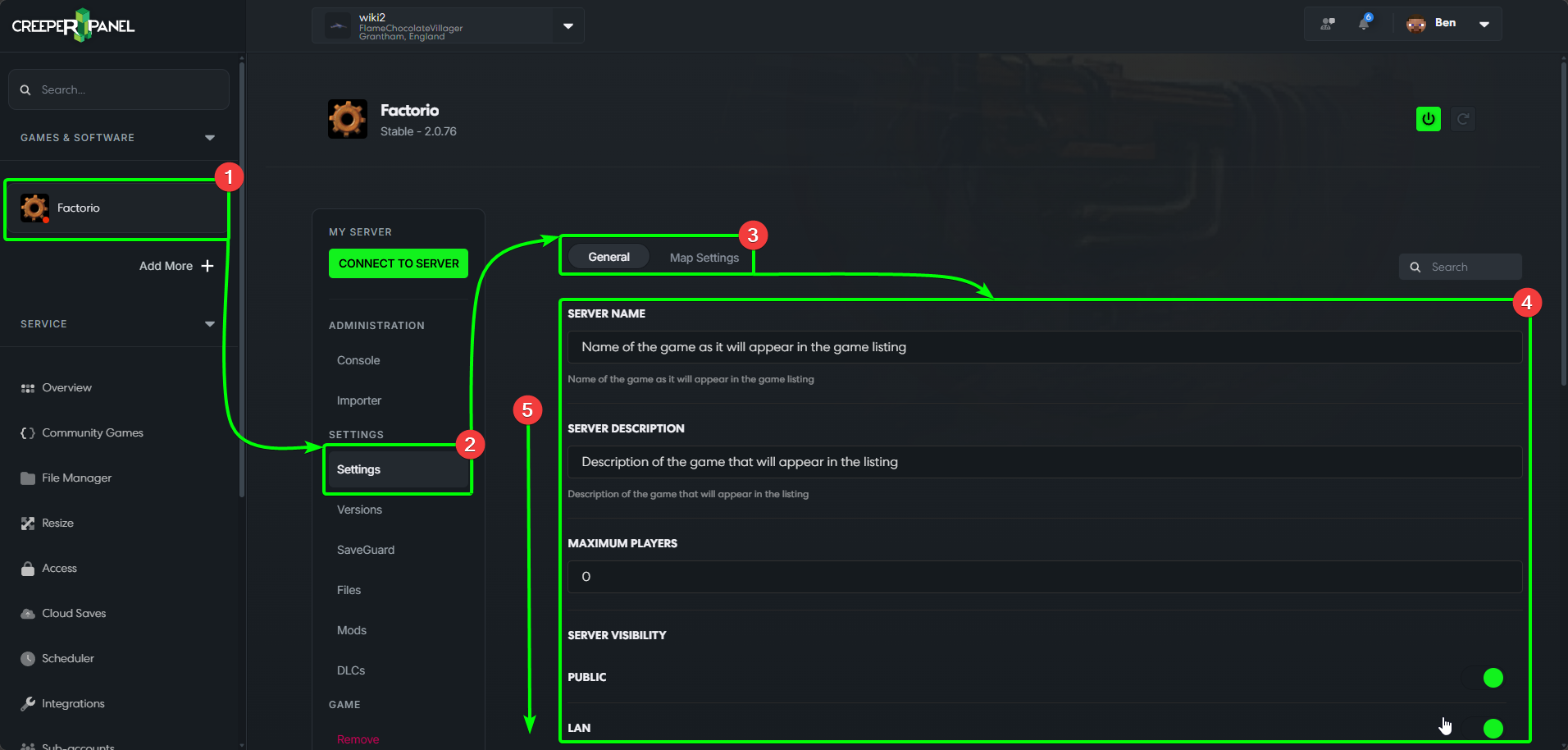 CreeperPanel Factorio Settings