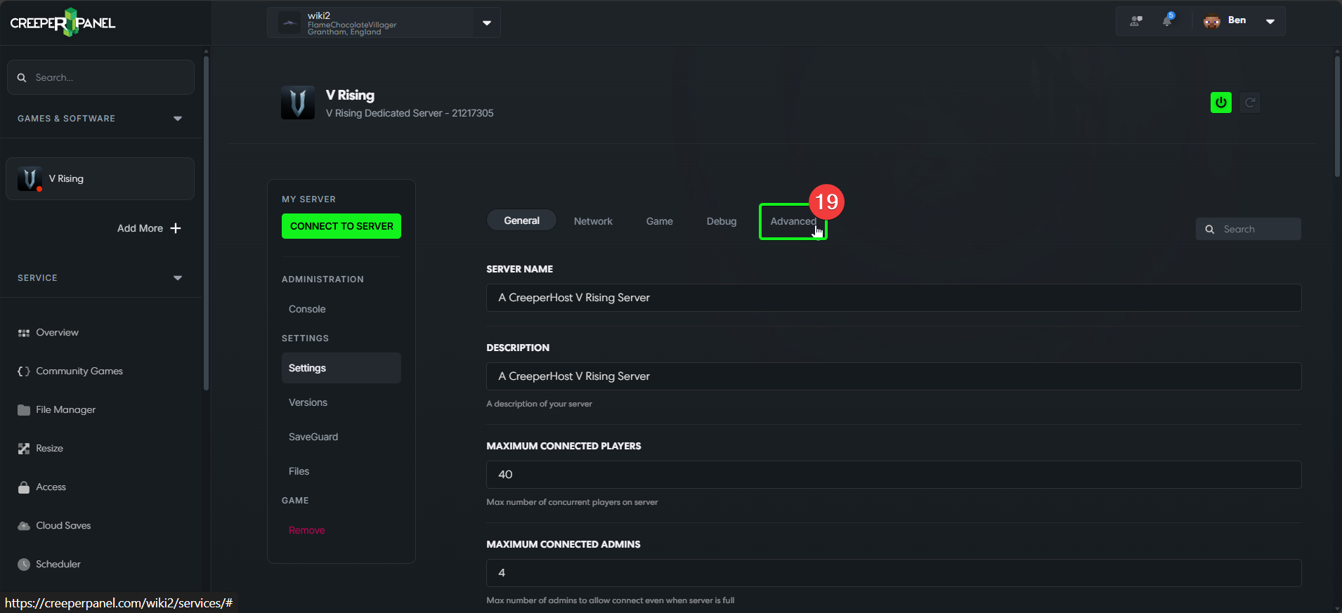CreeperPanel VRising Settings