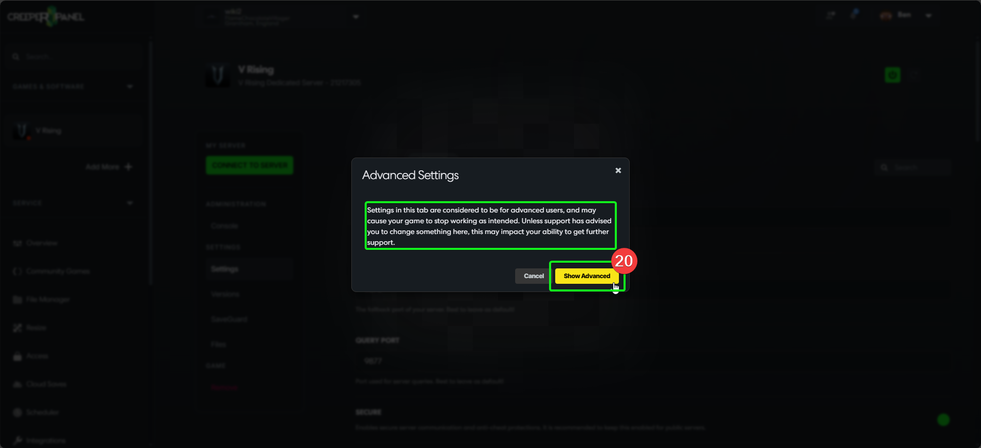 CreeperPanel VRising Settings