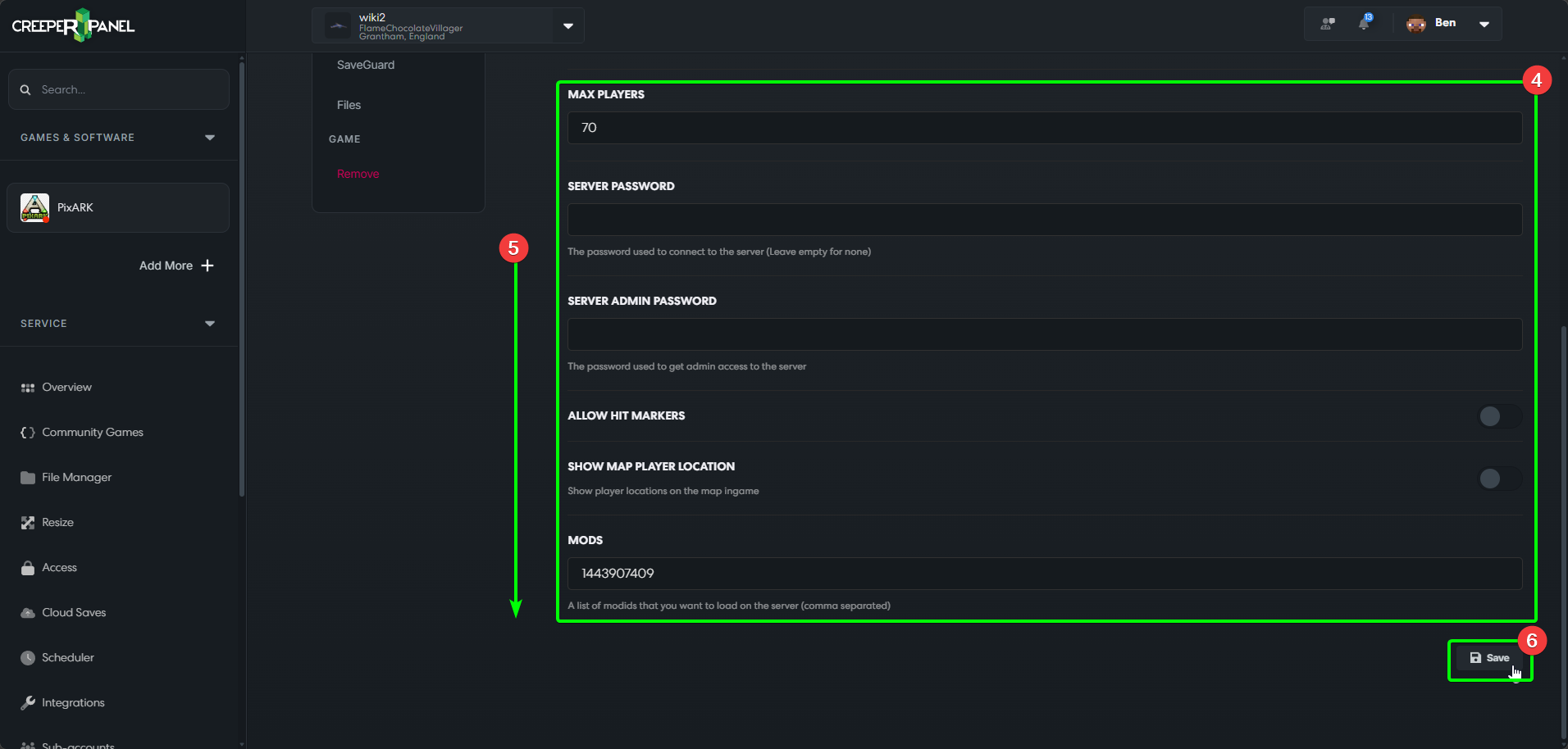 CreeperPanel PixARK Settings