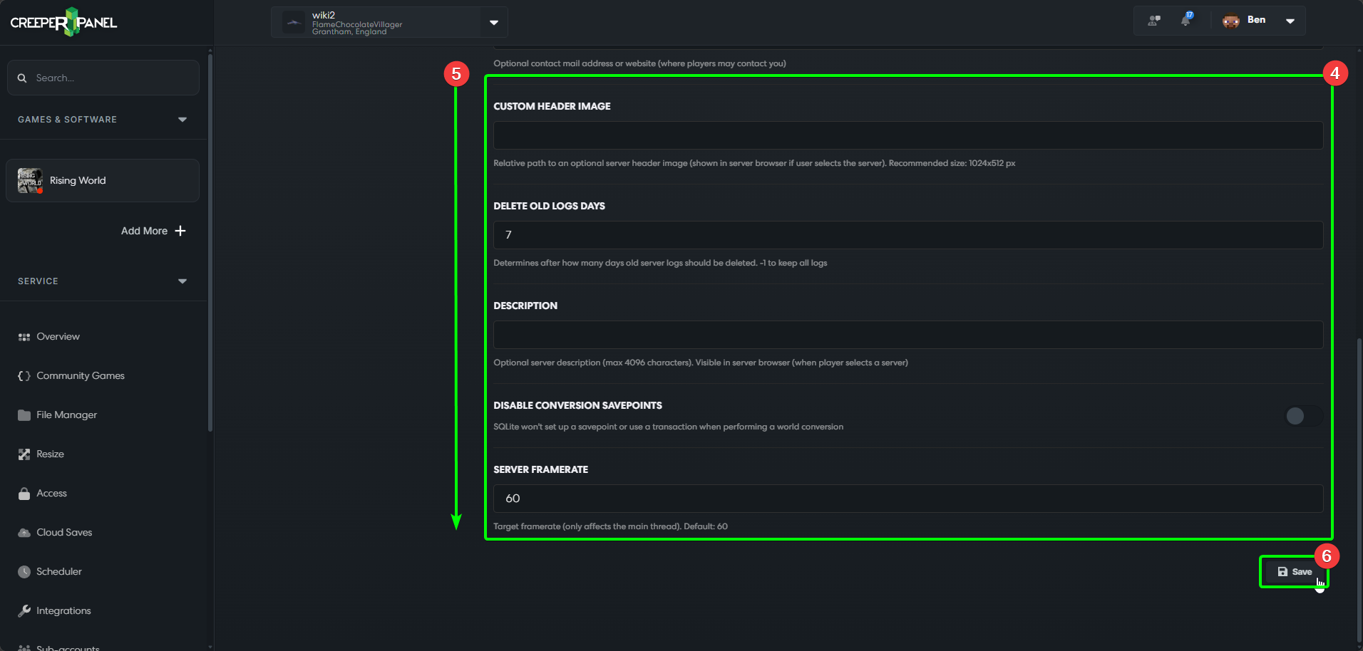 CreeperPanel RisingWorld Settings