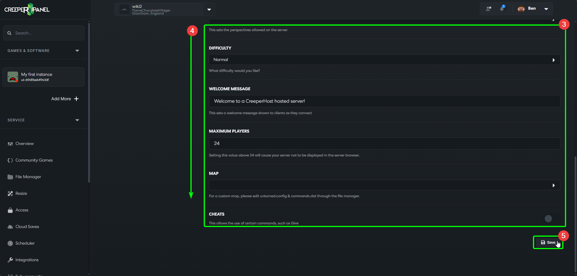 CreeperPanel Unturned Settings