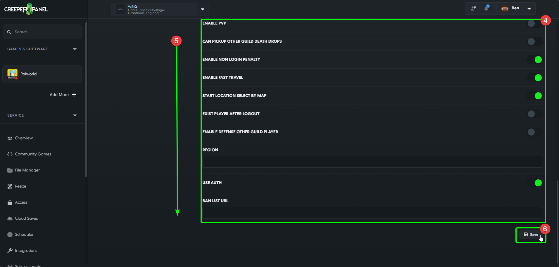 CreeperPanel Palworld Settings