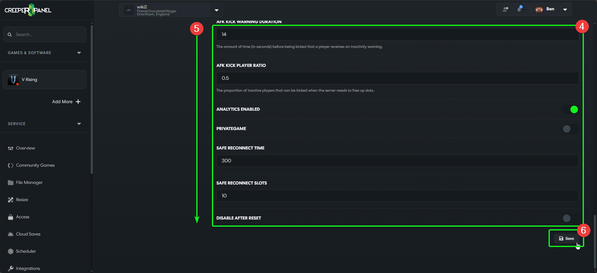 CreeperPanel VRising Settings