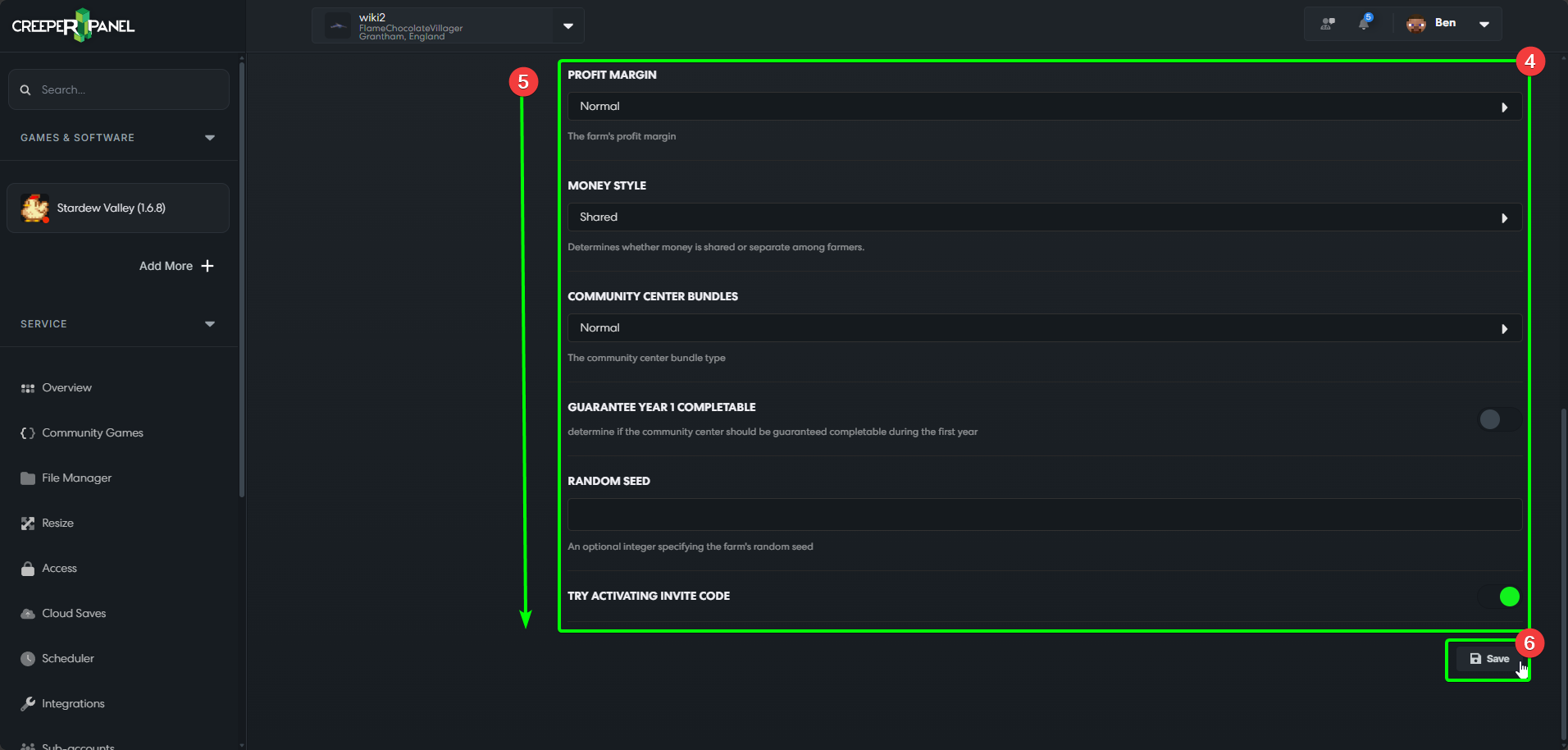 CreeperPanel Stardew Valley Settings