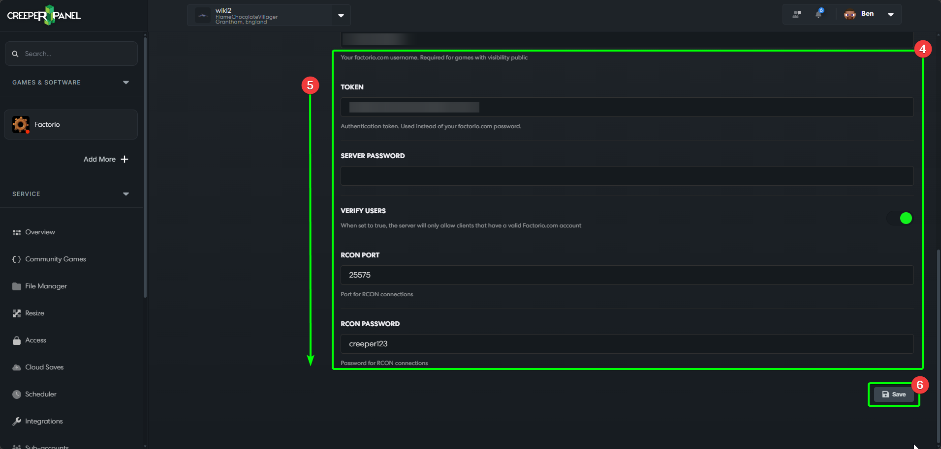 CreeperPanel Factorio Settings