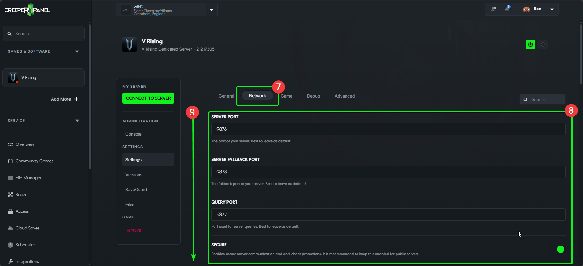 CreeperPanel VRising Settings