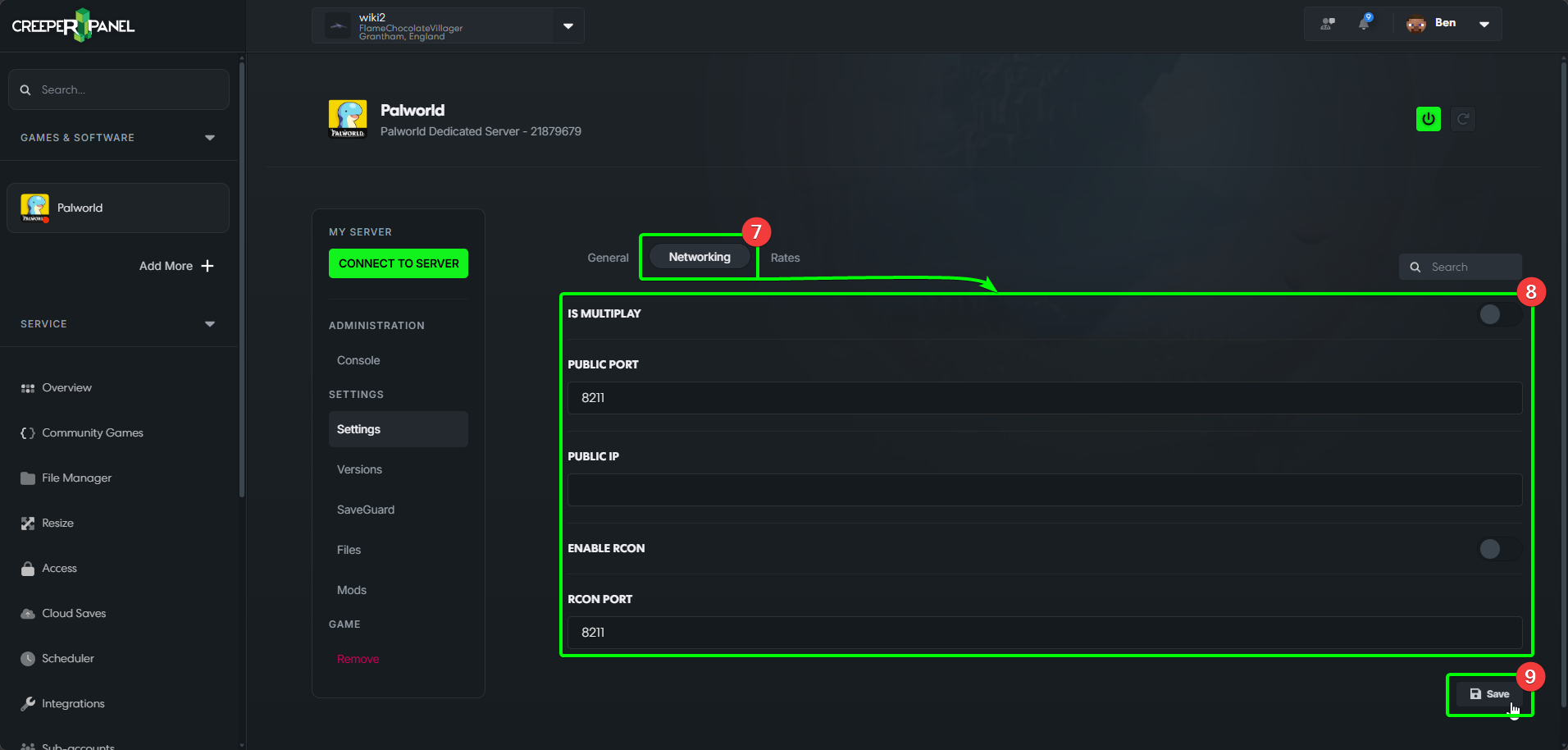 CreeperPanel Palworld Settings