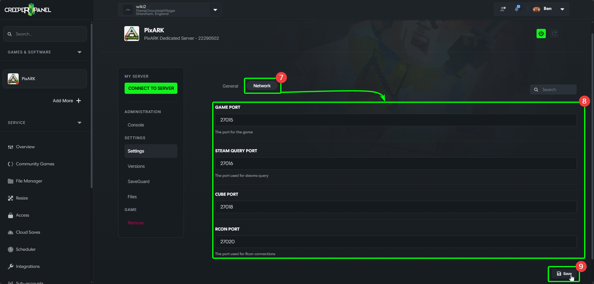 CreeperPanel PixARK Settings