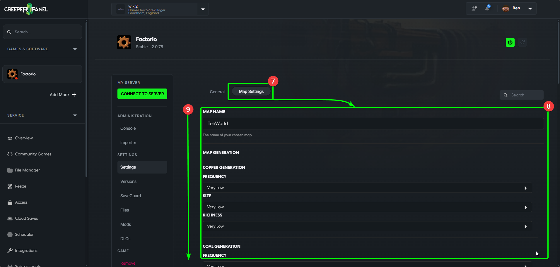 CreeperPanel Factorio Settings