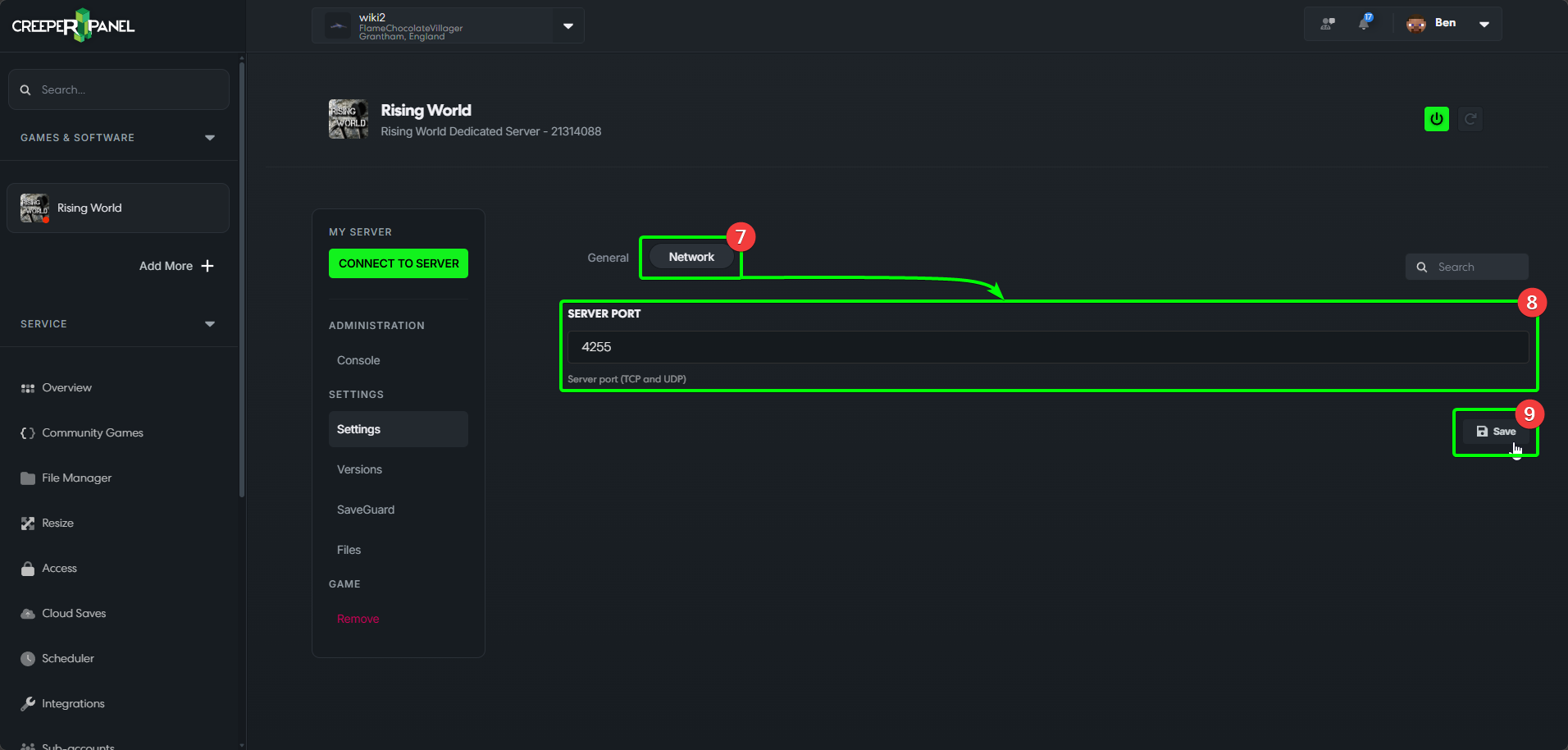 CreeperPanel RisingWorld Settings