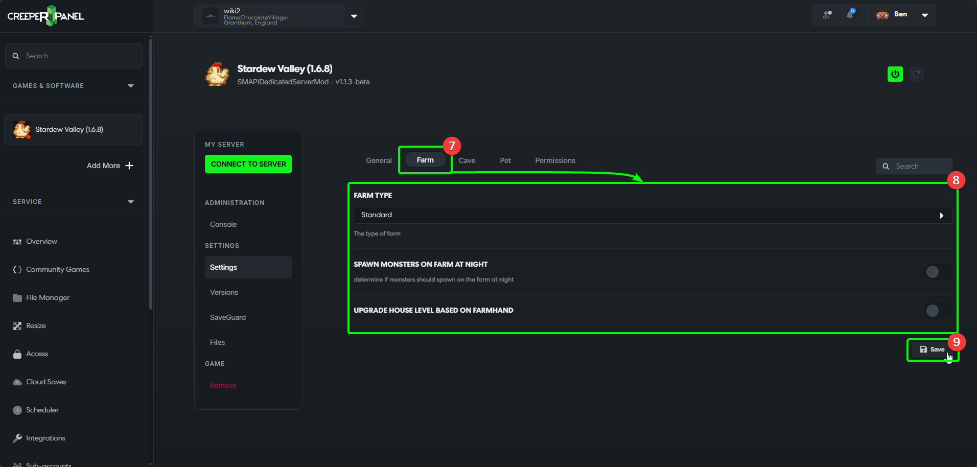 CreeperPanel Stardew Valley Settings