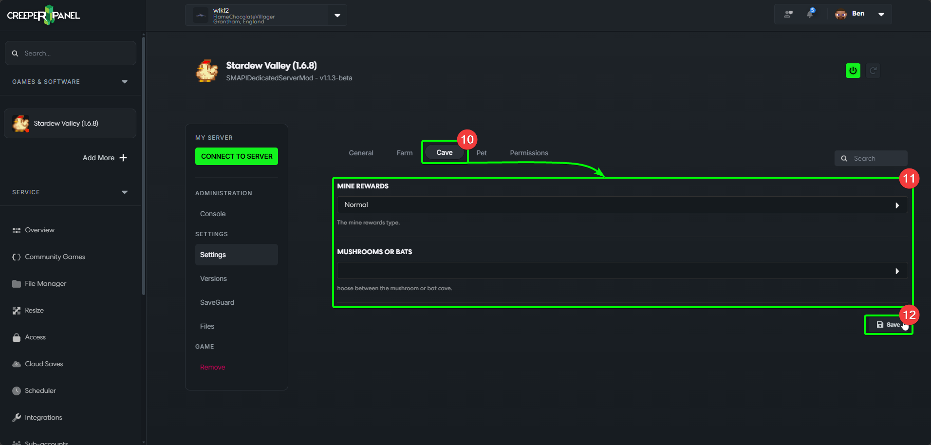 CreeperPanel Stardew Valley Settings