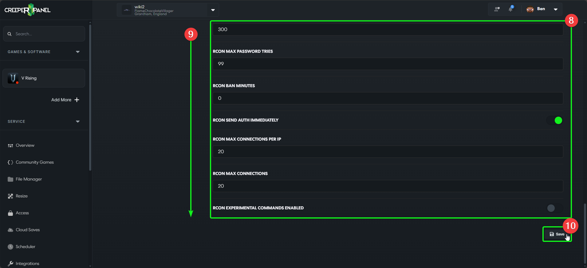 CreeperPanel VRising Settings